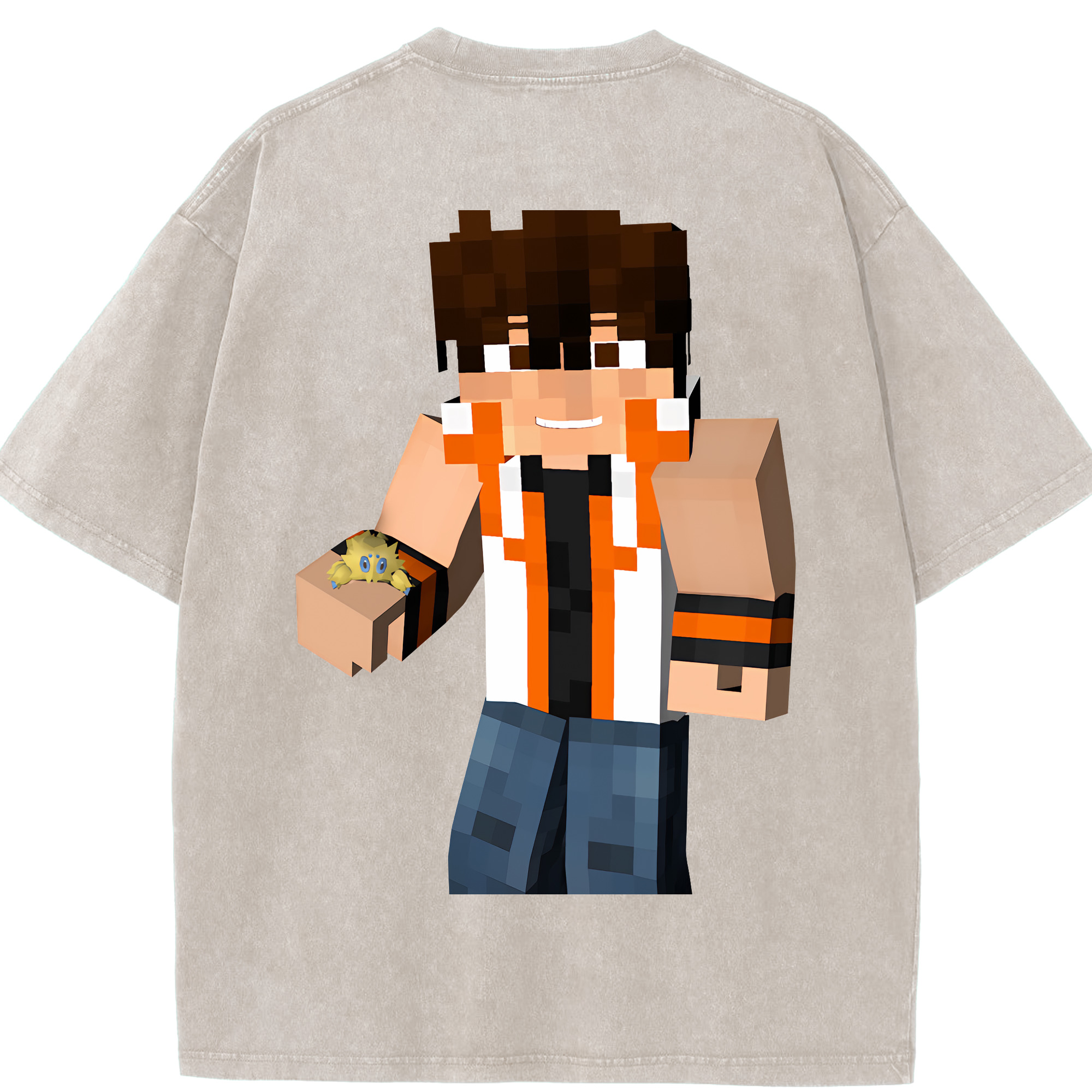 （画像用） マインクラフト ブロックの世界 Minecraft MC Block world 綿100% ヴィンテージ風 半袖Tシャツ（背面プリント）