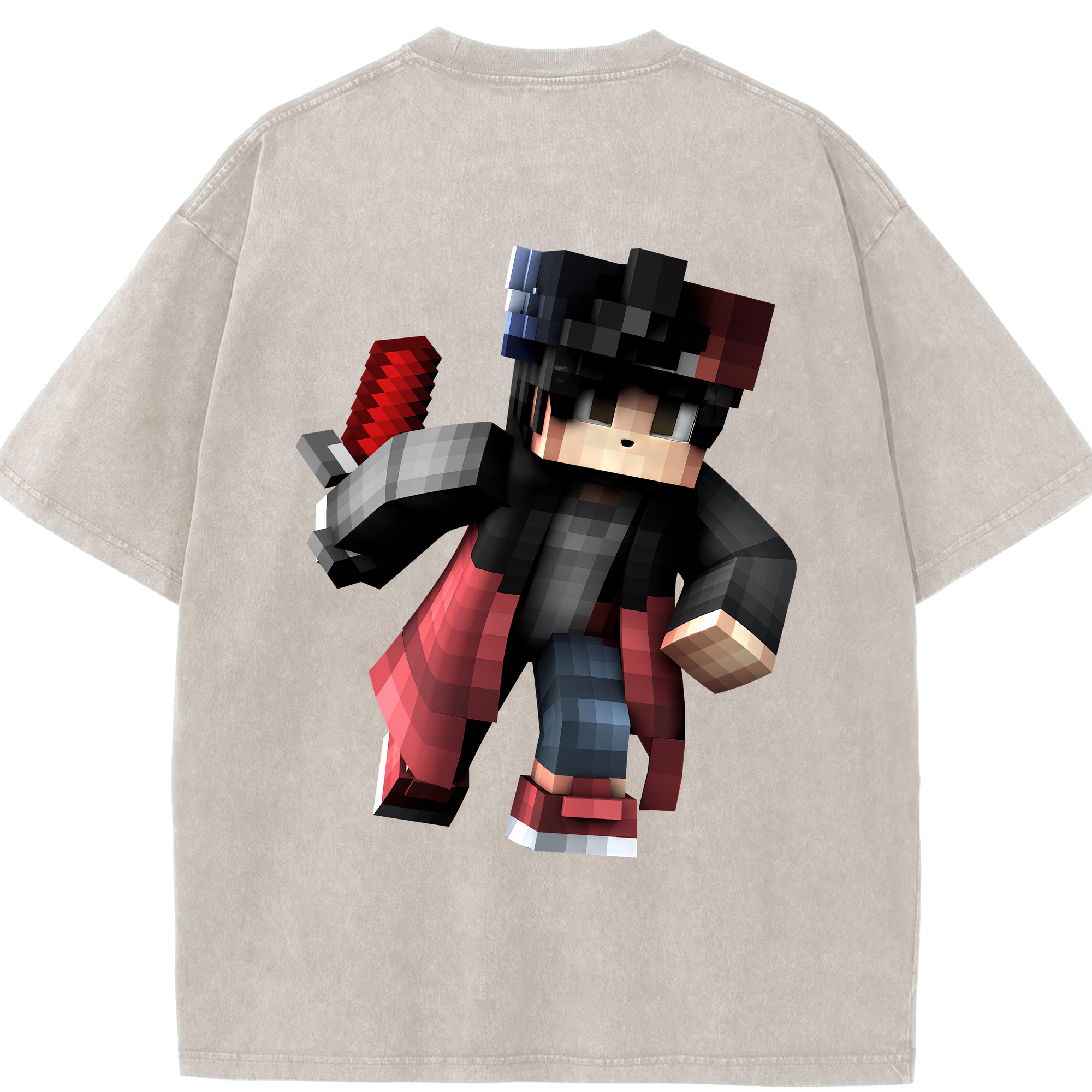 （画像用） マインクラフト ブロックの世界 Minecraft MC Block world 綿100% ヴィンテージ風 半袖Tシャツ（背面プリント）