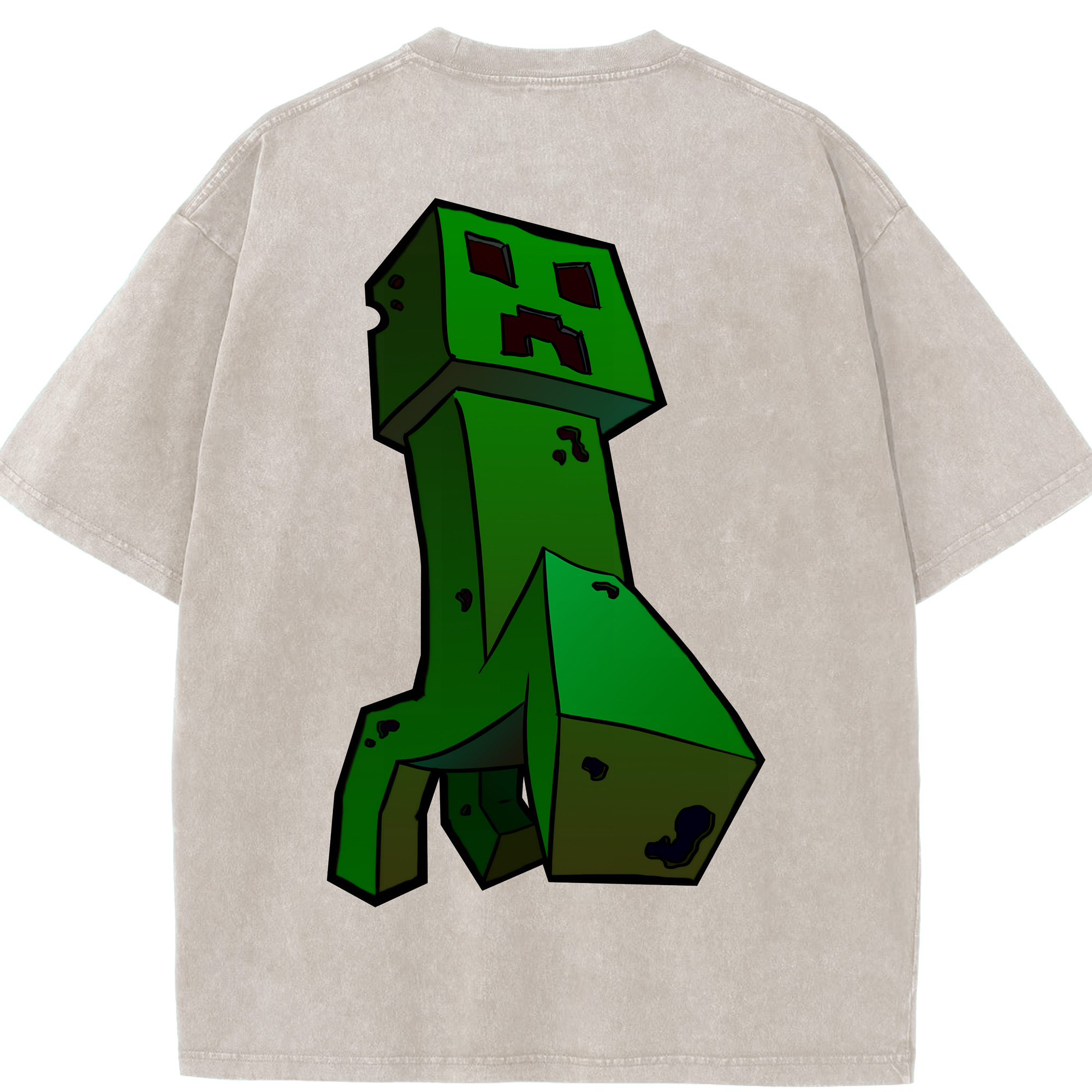 （画像用） マインクラフト ブロックの世界 Minecraft MC Block world 綿100% ヴィンテージ風 半袖Tシャツ（背面プリント）