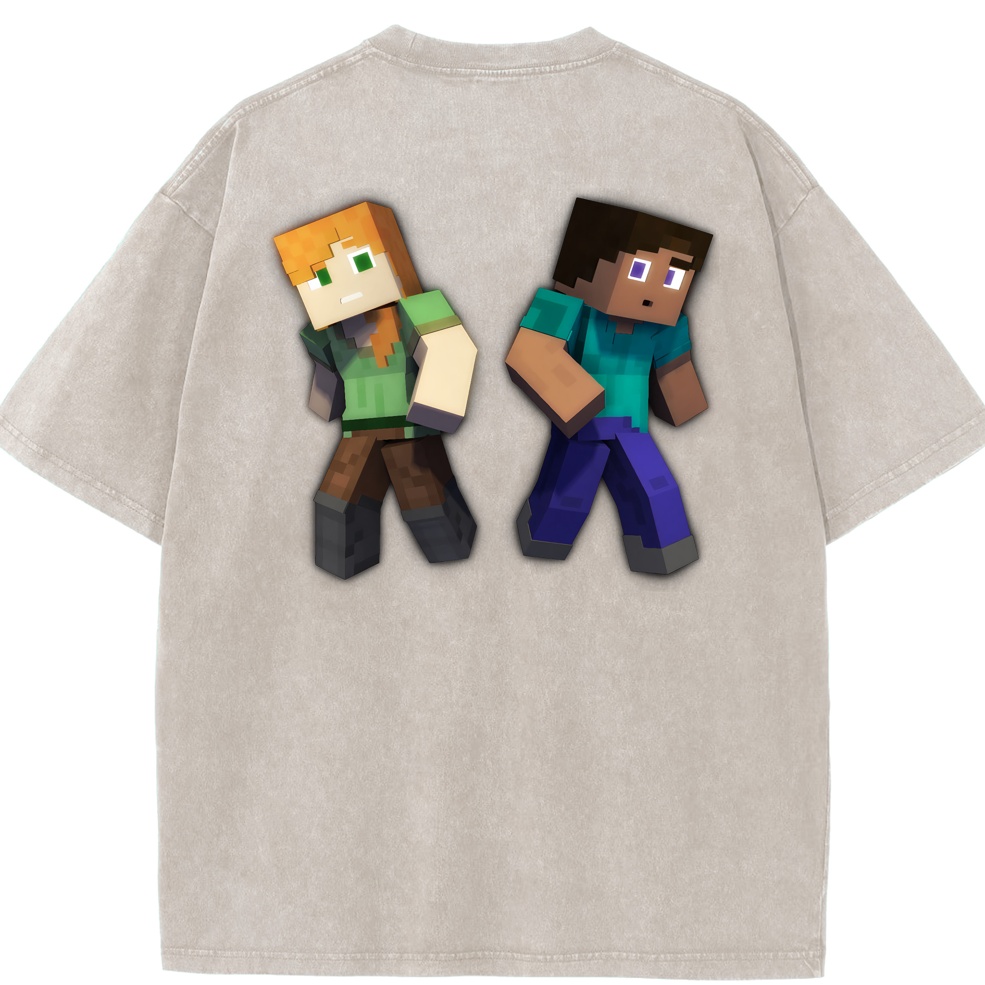 （画像用） マインクラフト ブロックの世界 Minecraft MC Block world 綿100% ヴィンテージ風 半袖Tシャツ（背面プリント）