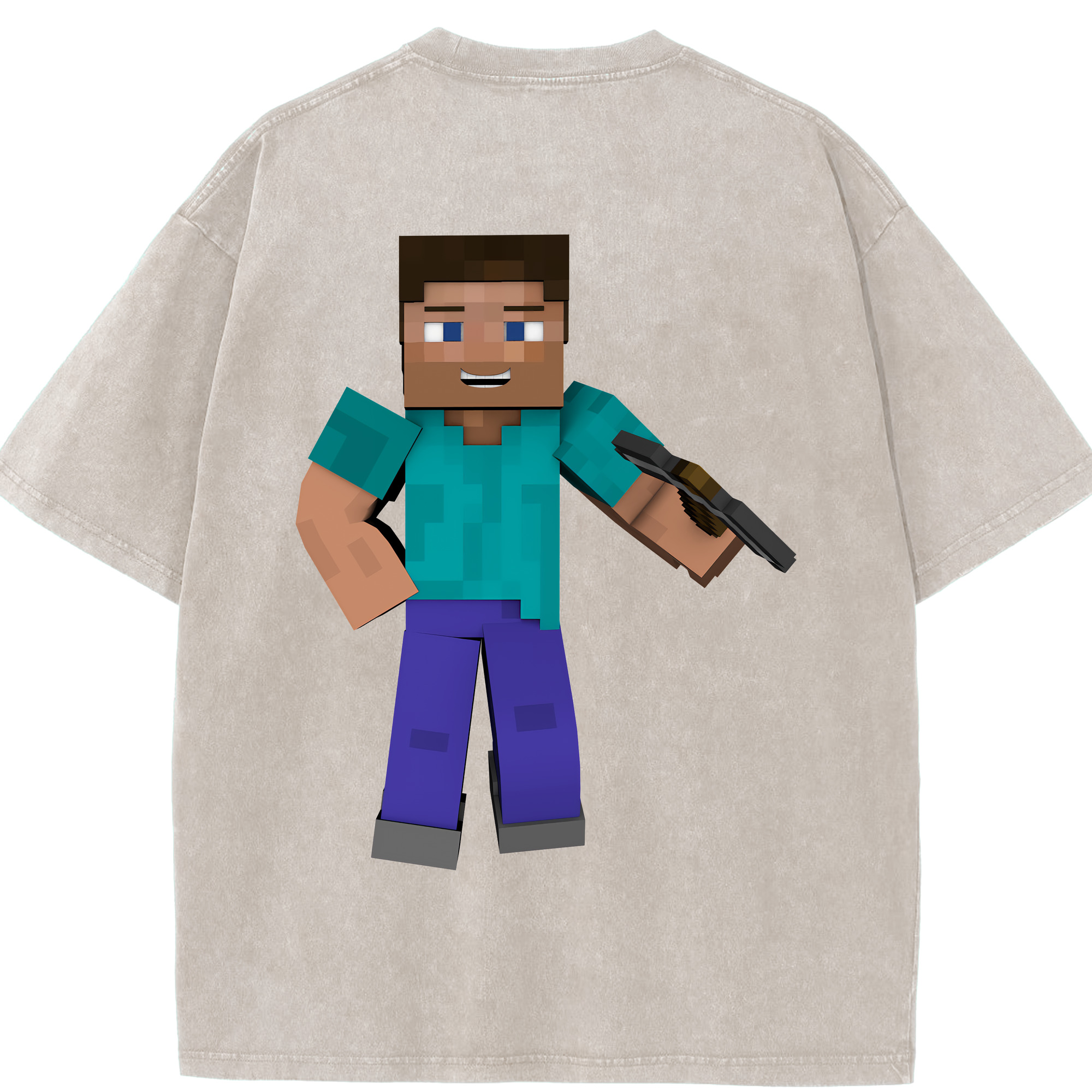 （画像用） マインクラフト ブロックの世界 Minecraft MC Block world 綿100% ヴィンテージ風 半袖Tシャツ（背面プリント）