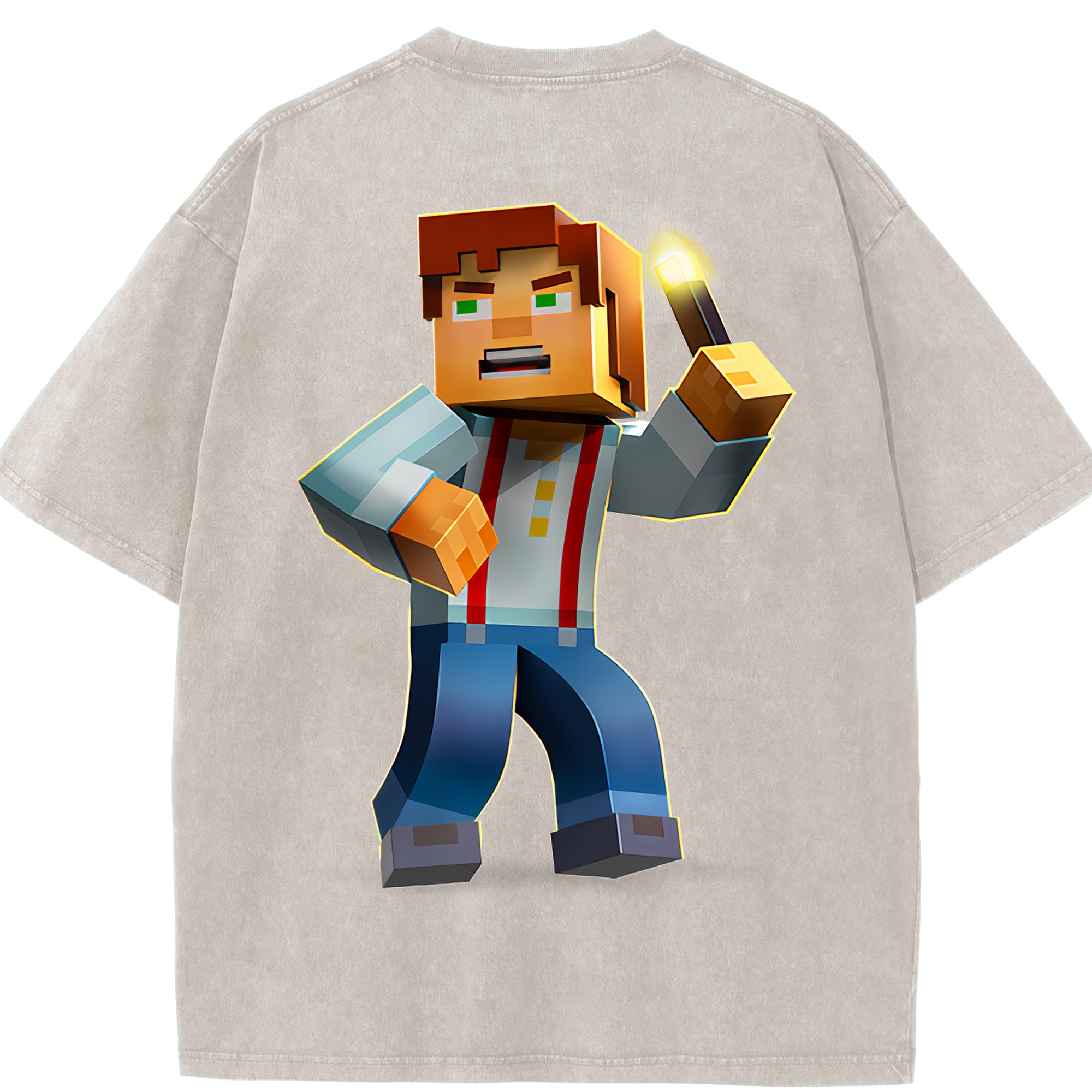 （画像用） マインクラフト ブロックの世界 Minecraft MC Block world 綿100% ヴィンテージ風 半袖Tシャツ（背面プリント）
