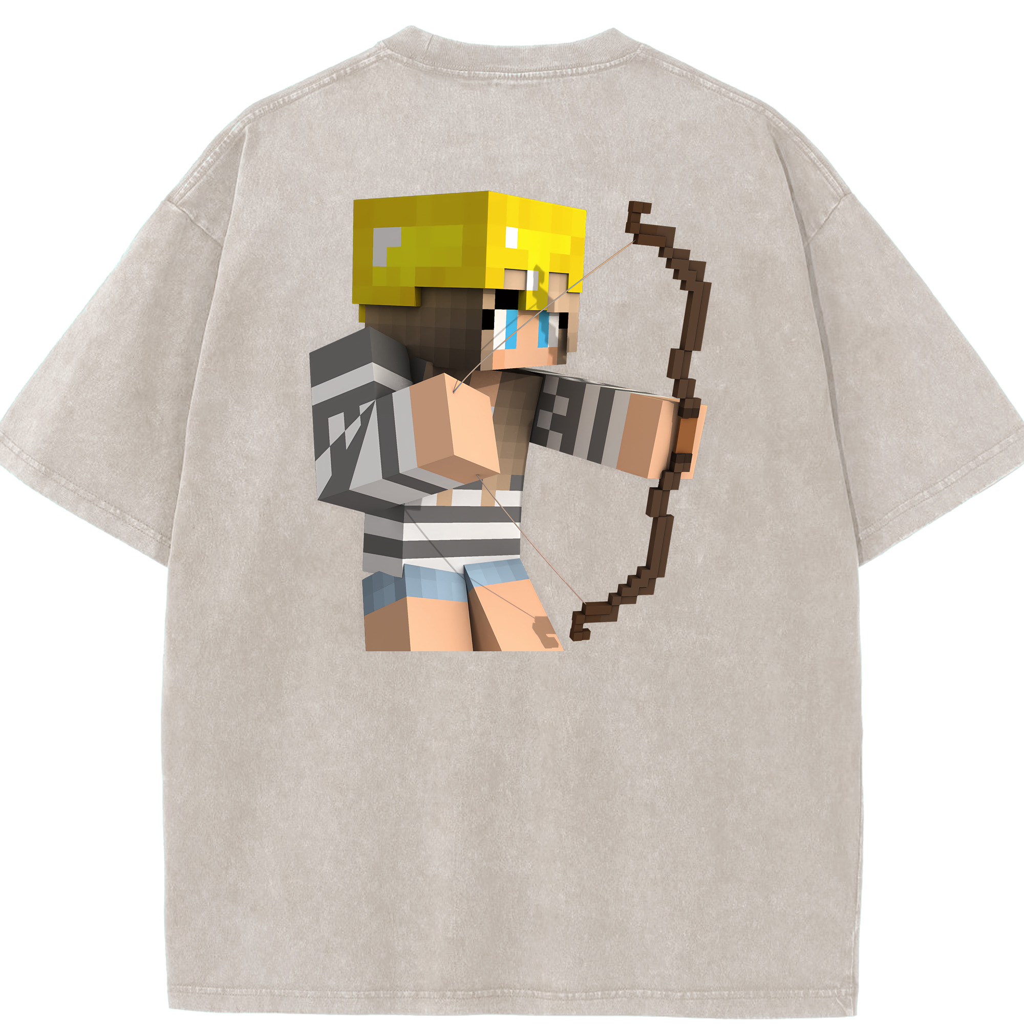 （画像用） マインクラフト ブロックの世界 Minecraft MC Block world 綿100% ヴィンテージ風 半袖Tシャツ（背面プリント）