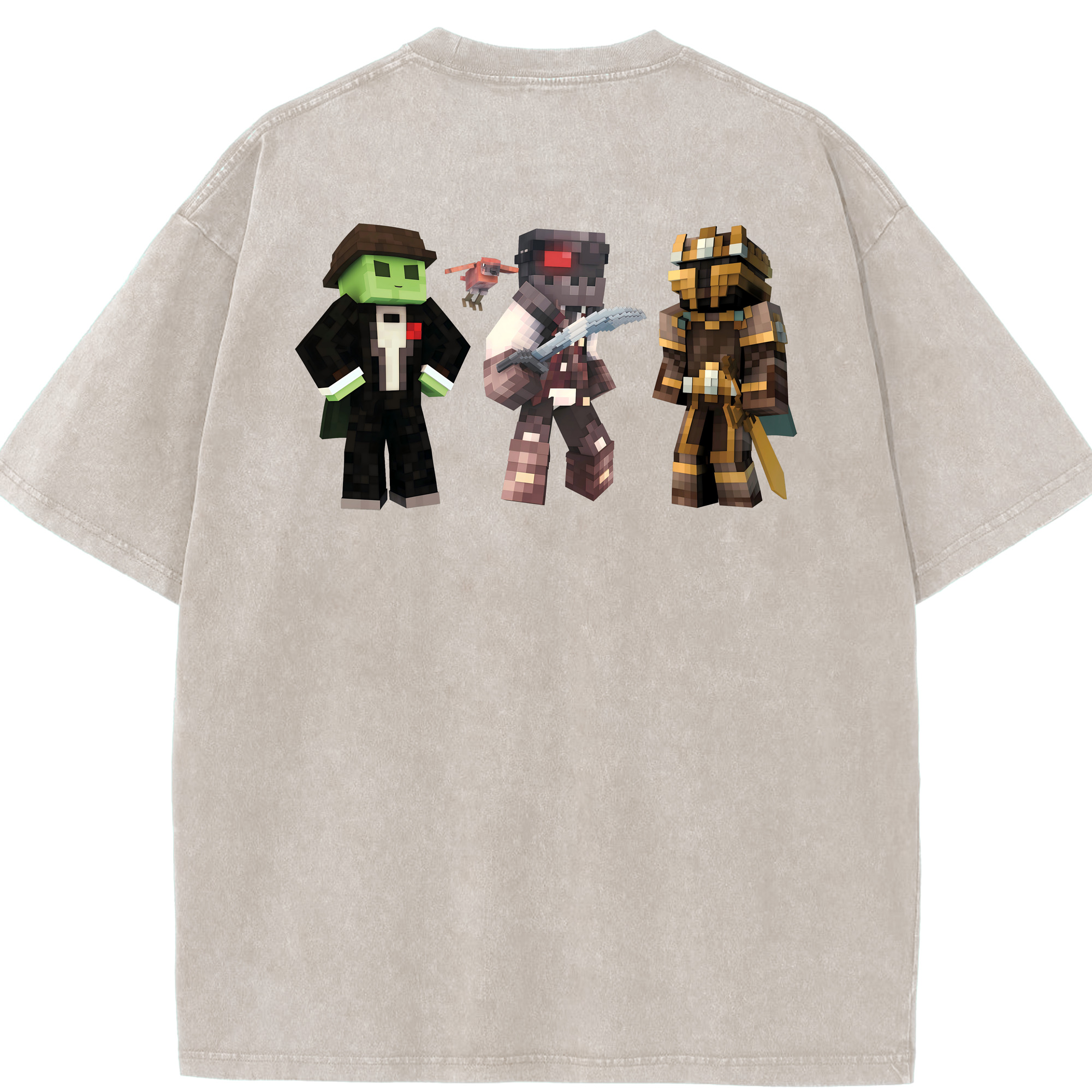 （画像用） マインクラフト ブロックの世界 Minecraft MC Block world 綿100% ヴィンテージ風 半袖Tシャツ（背面プリント）