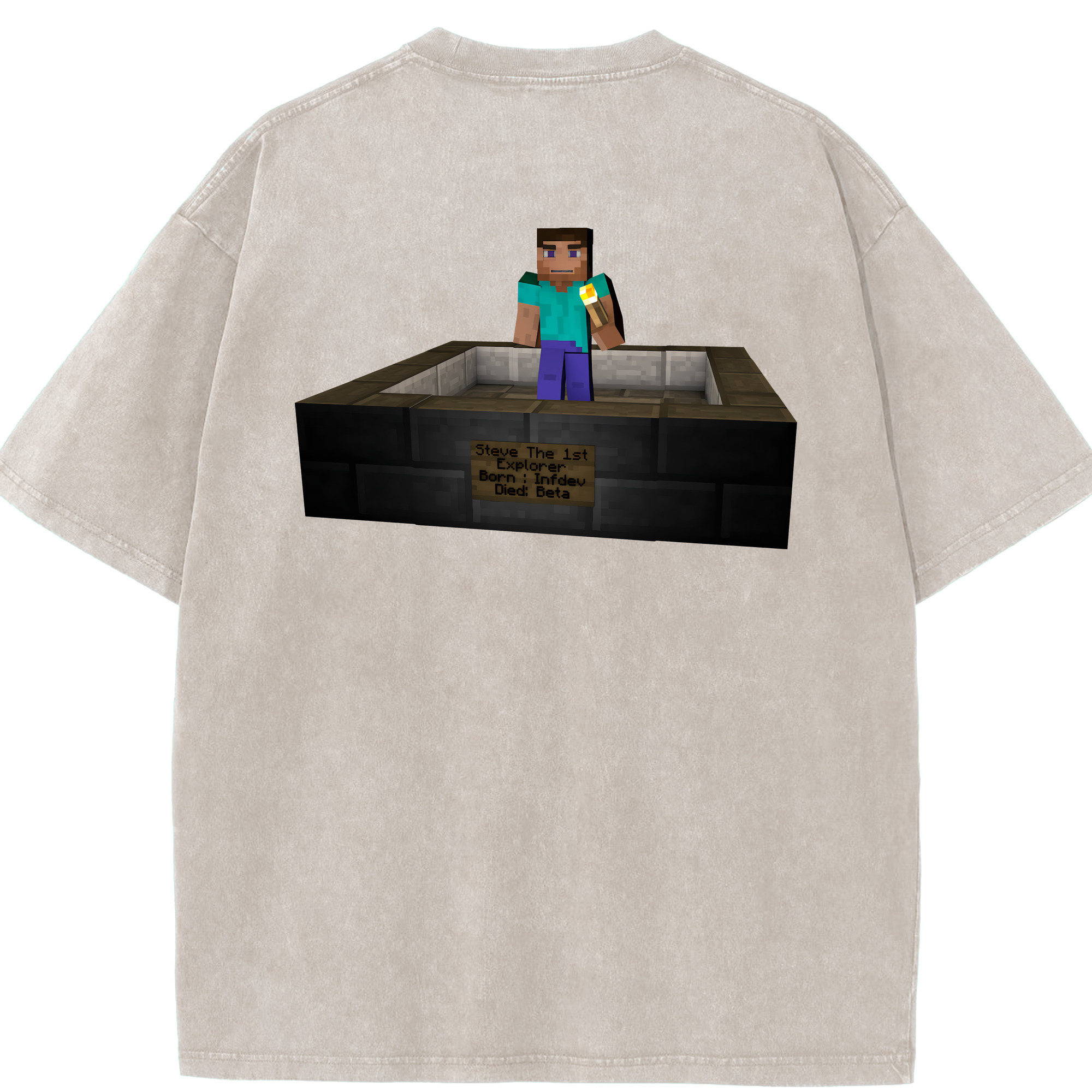 （画像用） マインクラフト ブロックの世界 Minecraft MC Block world 綿100% ヴィンテージ風 半袖Tシャツ（背面プリント）