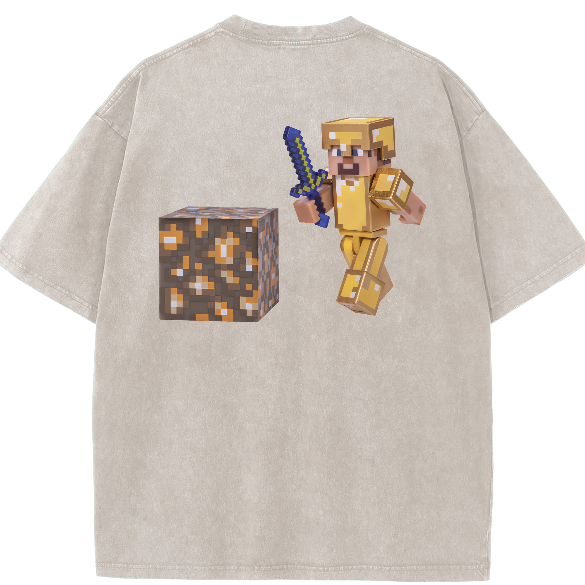 （画像用） マインクラフト ブロックの世界 Minecraft MC Block world 綿100% ヴィンテージ風 半袖Tシャツ（背面プリント）