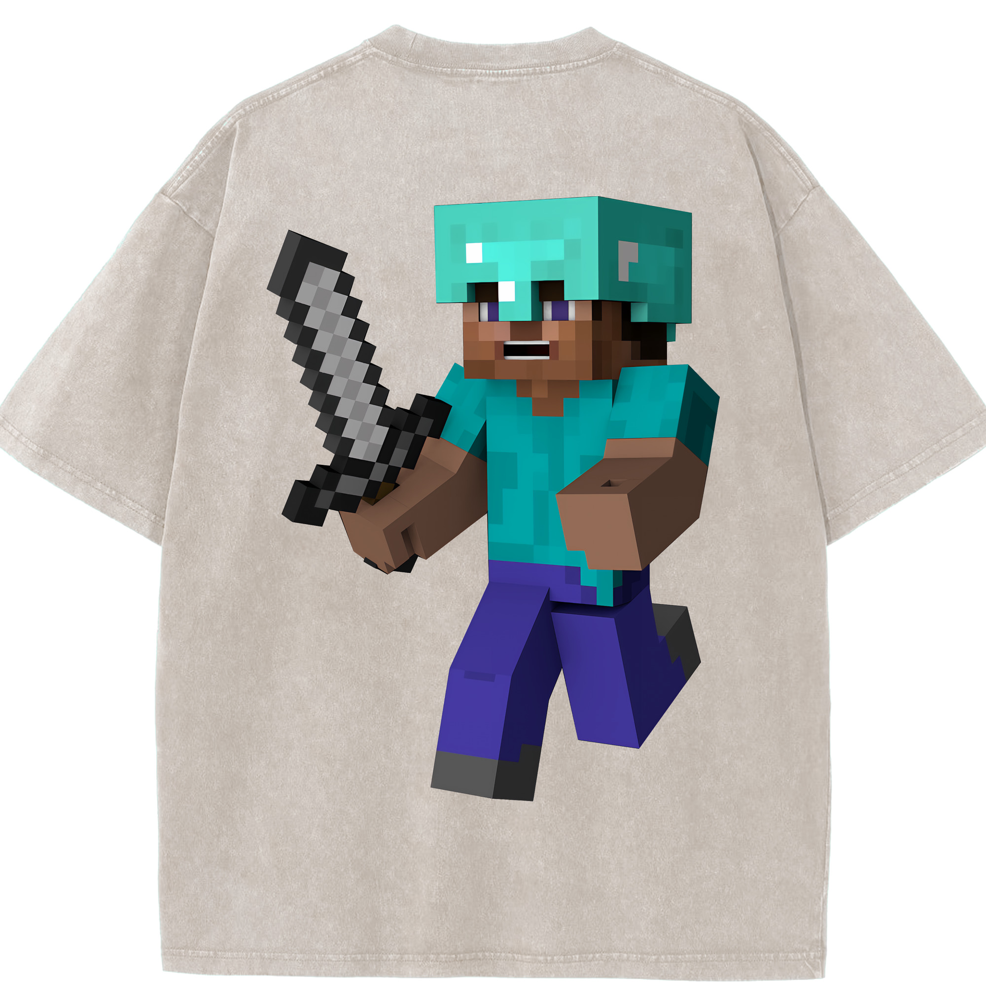 （画像用） マインクラフト ブロックの世界 Minecraft MC Block world 綿100% ヴィンテージ風 半袖Tシャツ（背面プリント）