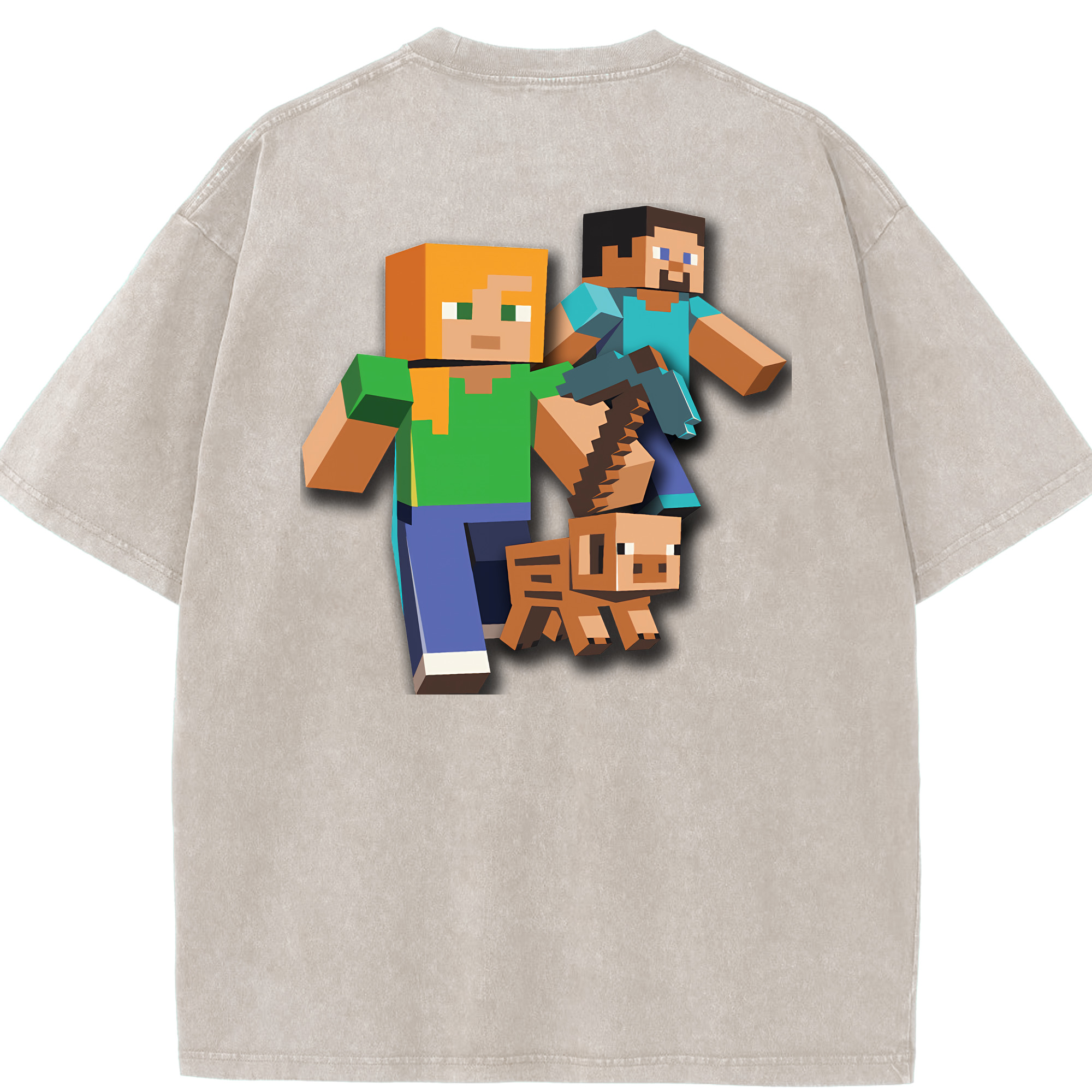 （画像用） マインクラフト ブロックの世界 Minecraft MC Block world 綿100% ヴィンテージ風 半袖Tシャツ（背面プリント）