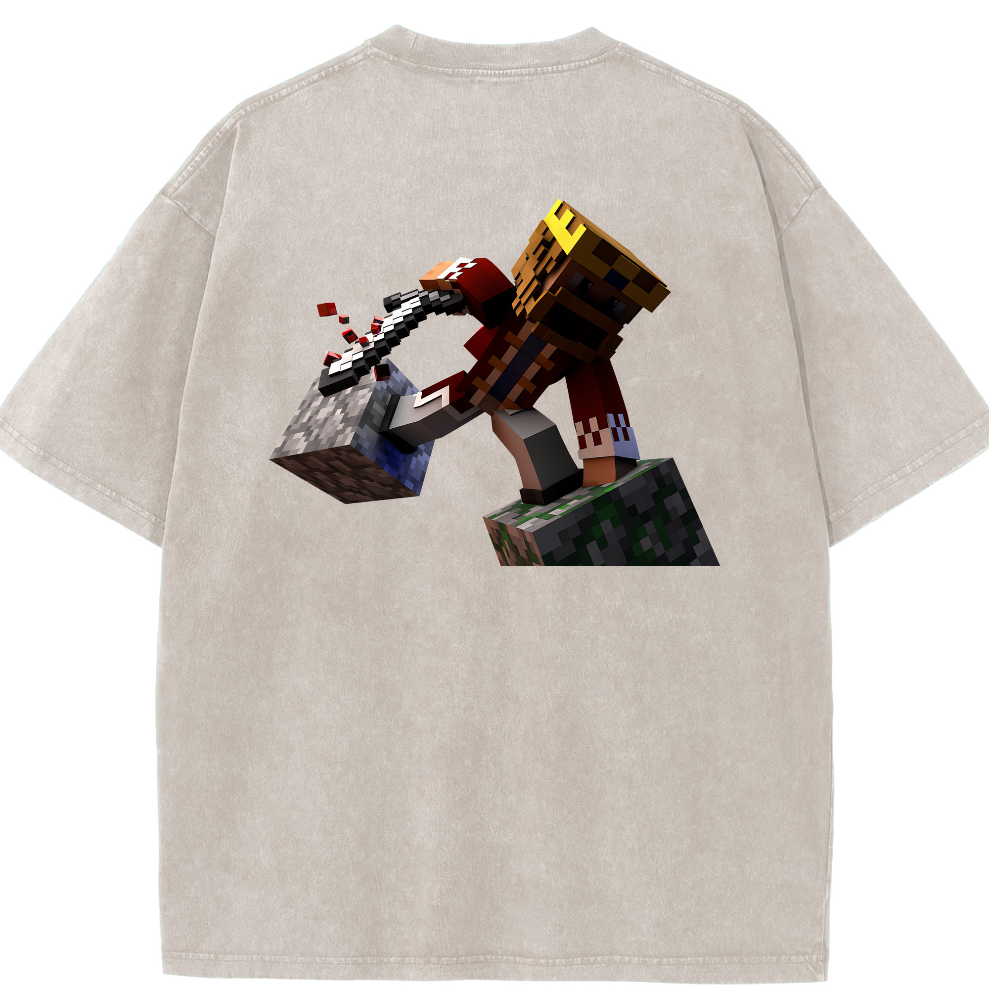 （画像用） マインクラフト ブロックの世界 Minecraft MC Block world 綿100% ヴィンテージ風 半袖Tシャツ（背面プリント）