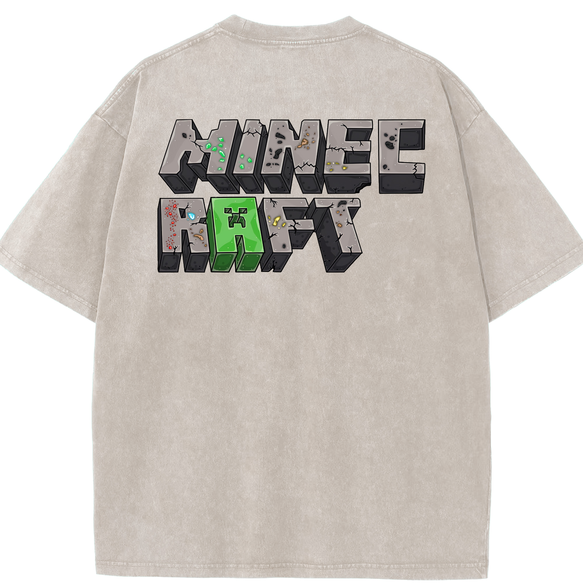 （画像用） マインクラフト ブロックの世界 Minecraft MC Block world 綿100% ヴィンテージ風 半袖Tシャツ（背面プリント）