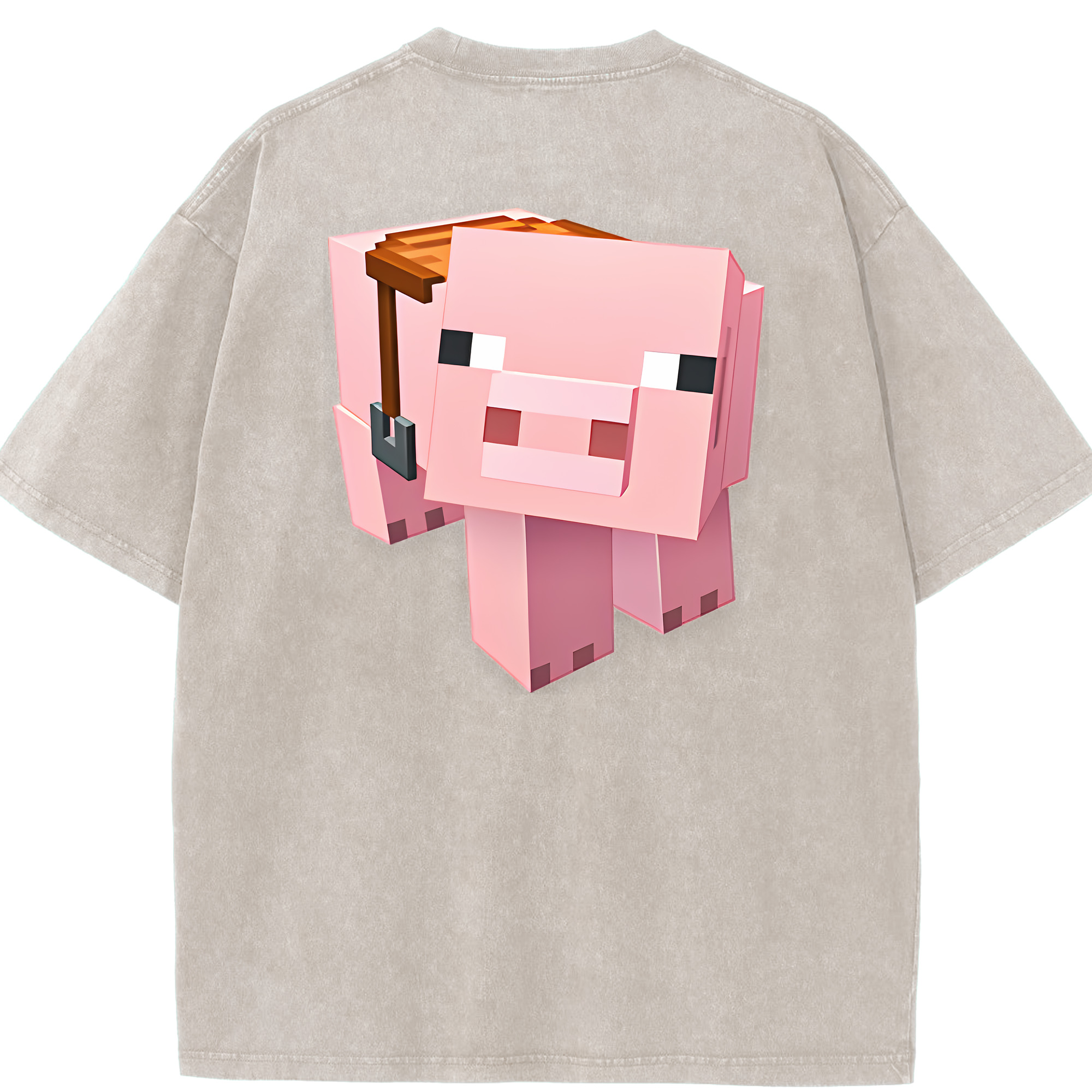（画像用） マインクラフト ブロックの世界 Minecraft MC Block world 綿100% ヴィンテージ風 半袖Tシャツ（背面プリント）