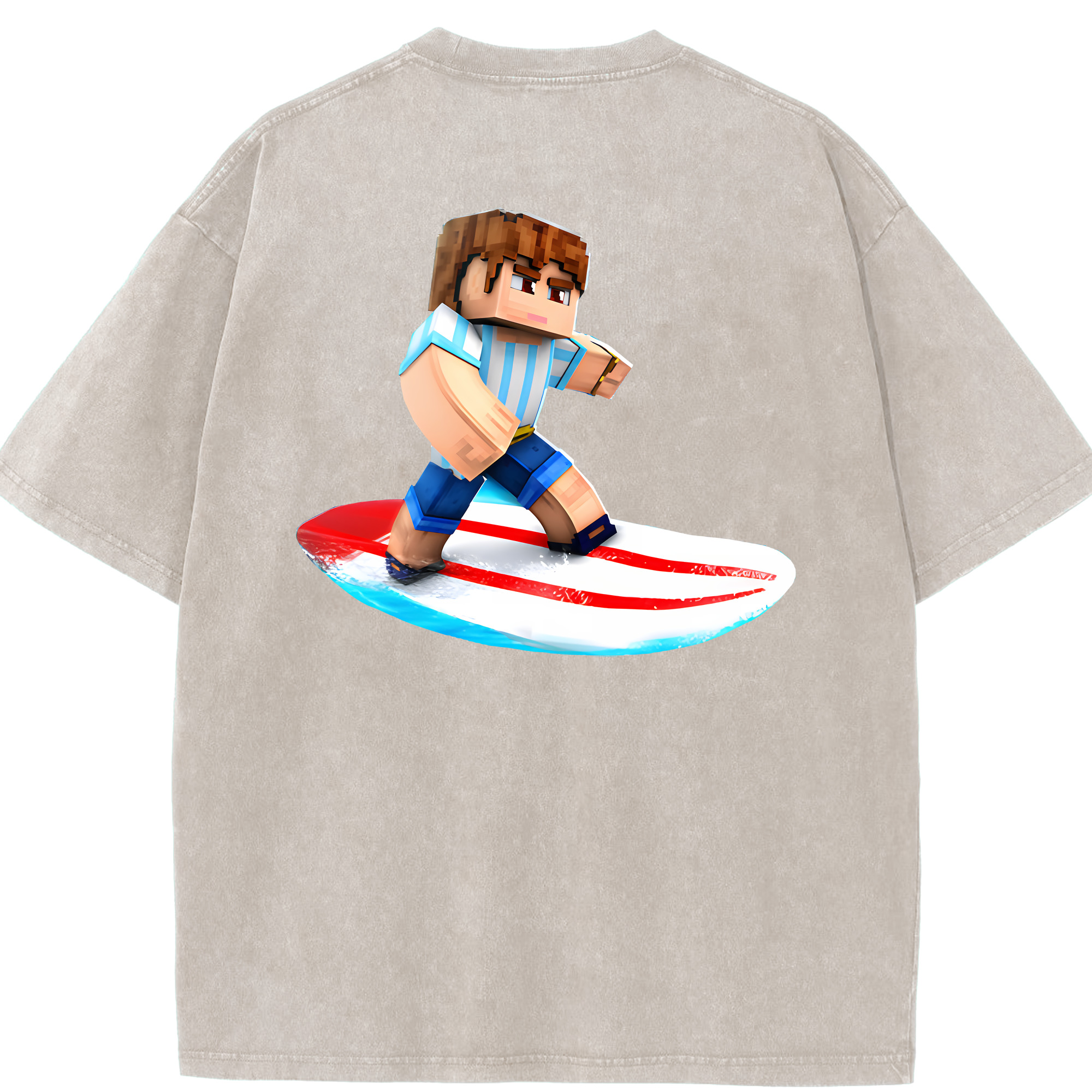 （画像用） マインクラフト ブロックの世界 Minecraft MC Block world 綿100% ヴィンテージ風 半袖Tシャツ（背面プリント）