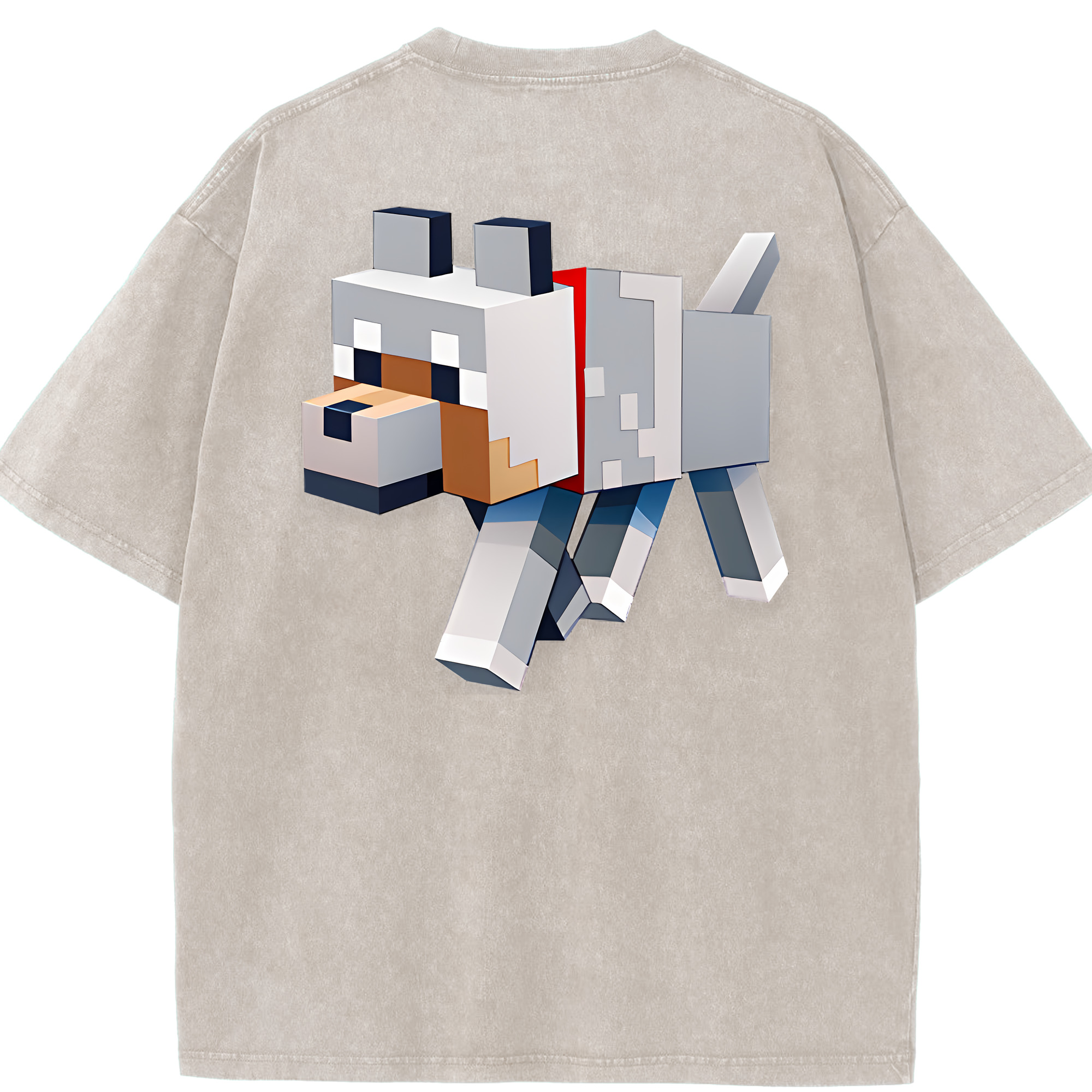 （画像用） マインクラフト ブロックの世界 Minecraft MC Block world 綿100% ヴィンテージ風 半袖Tシャツ（背面プリント）