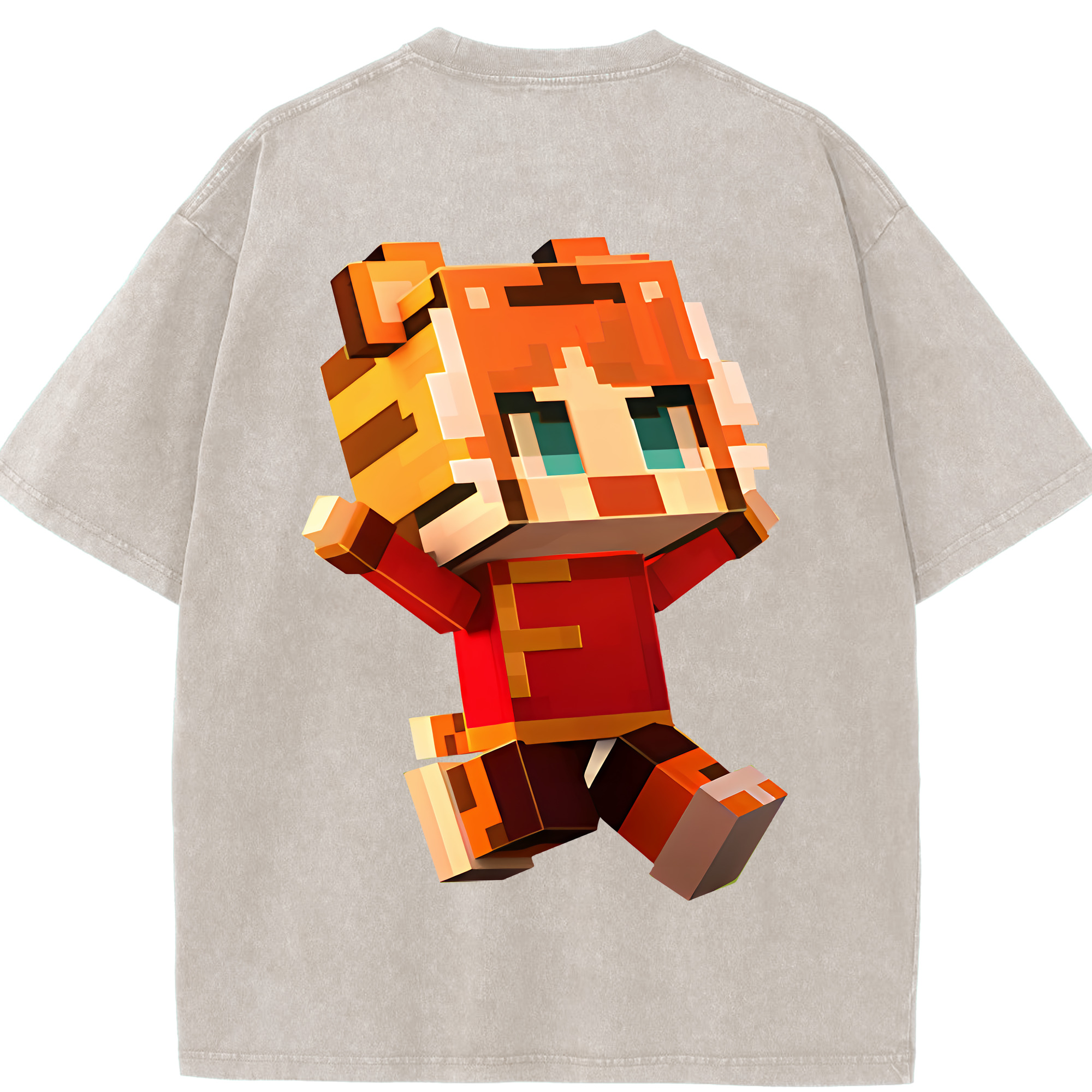 （画像用） マインクラフト ブロックの世界 Minecraft MC Block world 綿100% ヴィンテージ風 半袖Tシャツ（背面プリント）