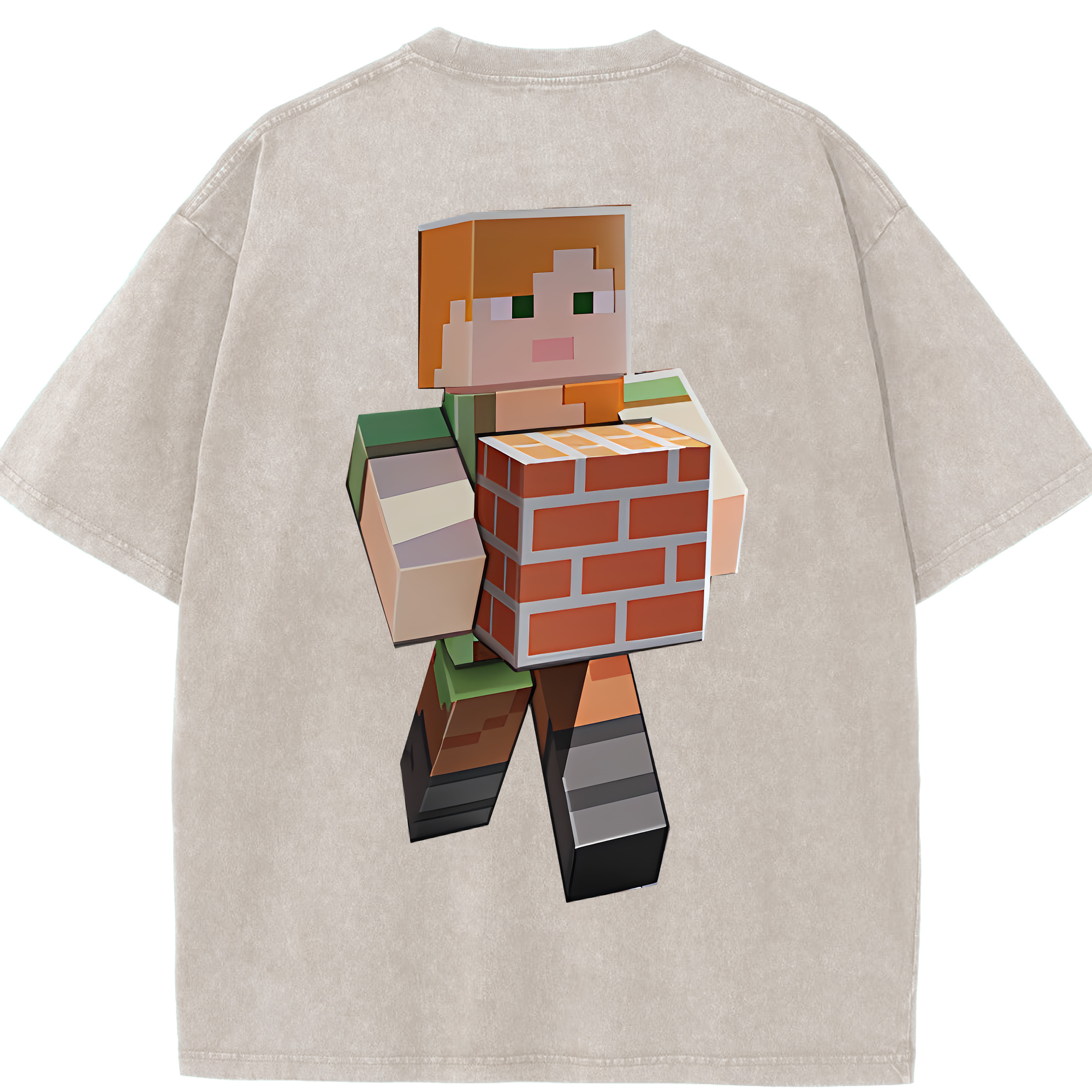 （画像用） マインクラフト ブロックの世界 Minecraft MC Block world 綿100% ヴィンテージ風 半袖Tシャツ（背面プリント）