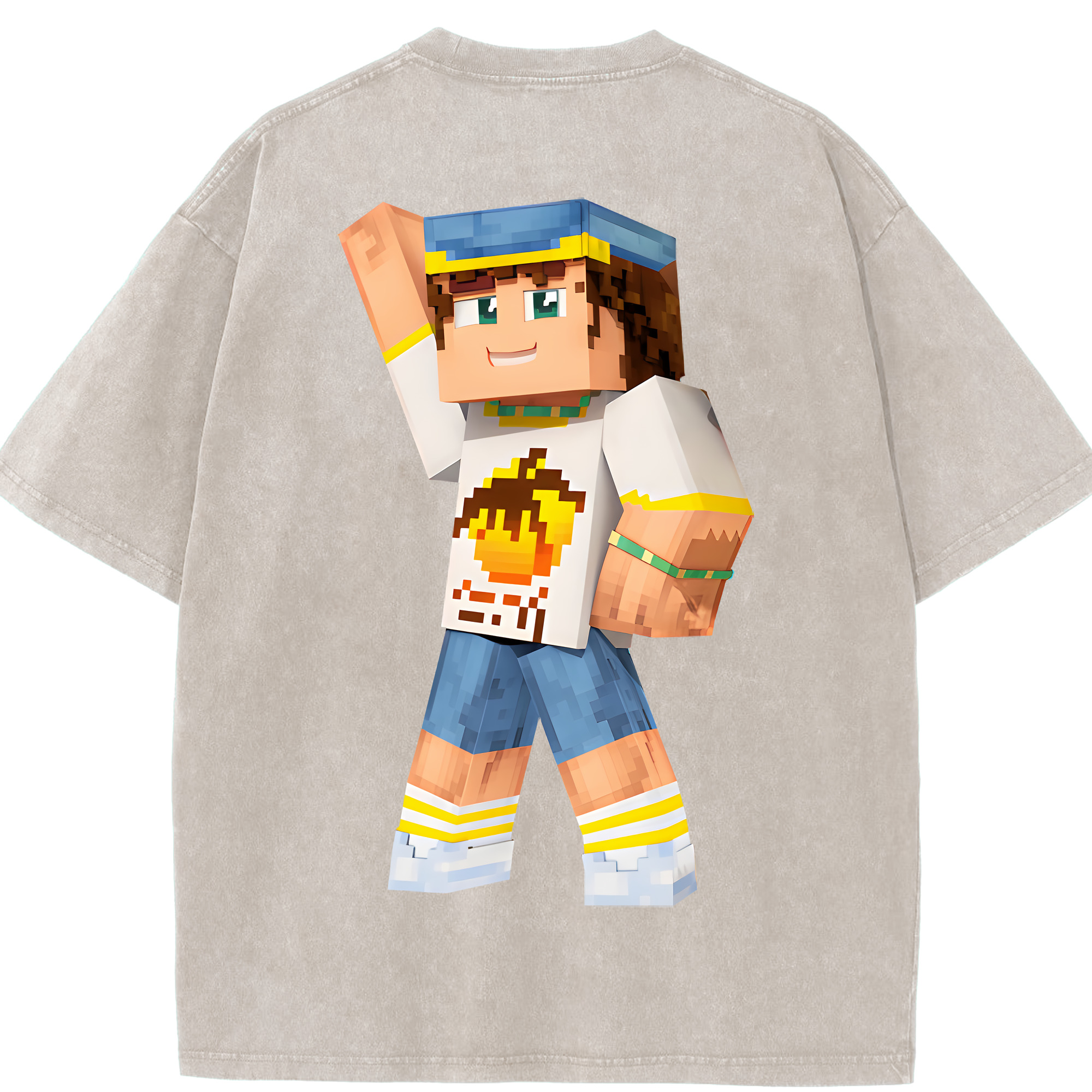 （画像用） マインクラフト ブロックの世界 Minecraft MC Block world 綿100% ヴィンテージ風 半袖Tシャツ（背面プリント）