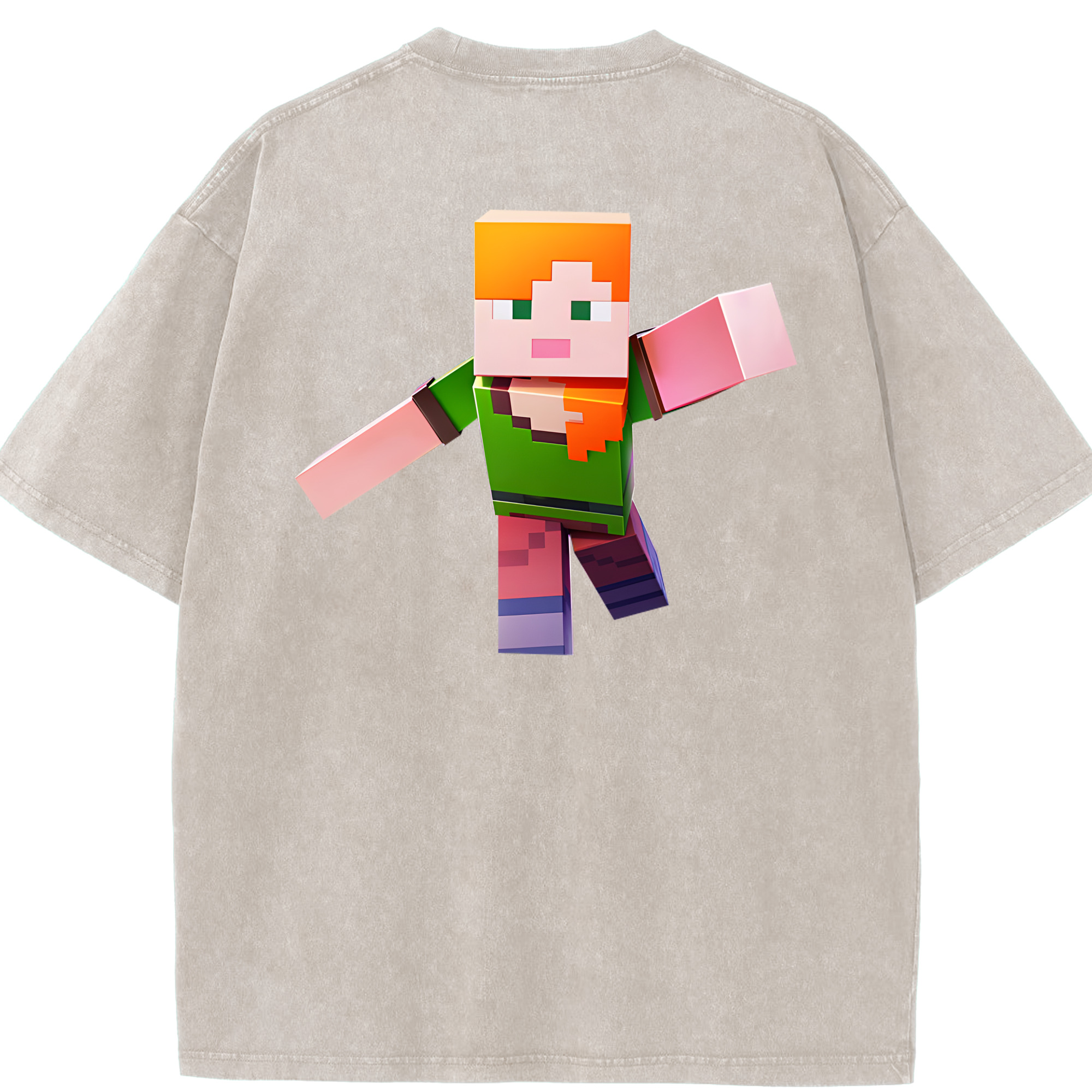 （画像用） マインクラフト ブロックの世界 Minecraft MC Block world 綿100% ヴィンテージ風 半袖Tシャツ（背面プリント）