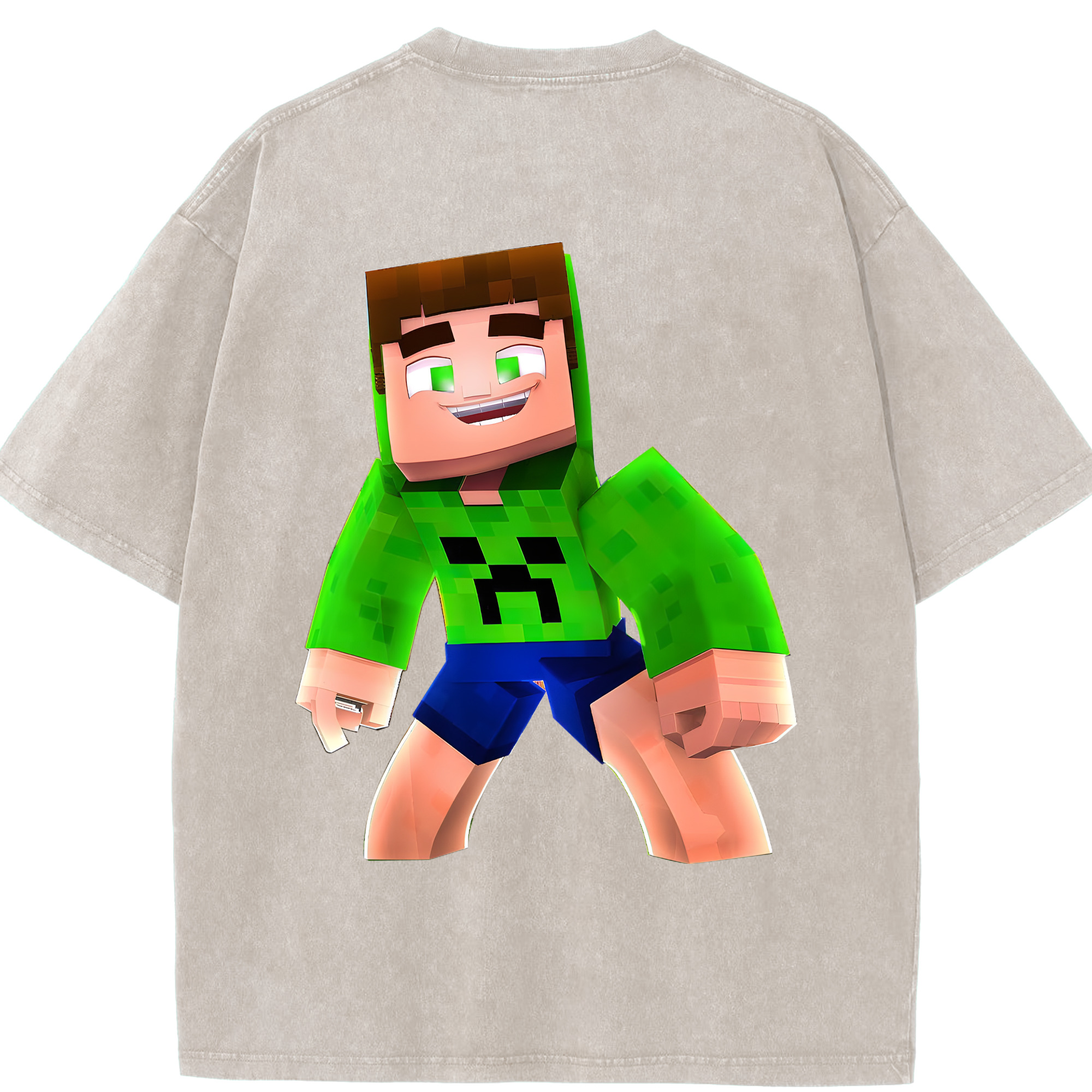 （画像用） マインクラフト ブロックの世界 Minecraft MC Block world 綿100% ヴィンテージ風 半袖Tシャツ（背面プリント）