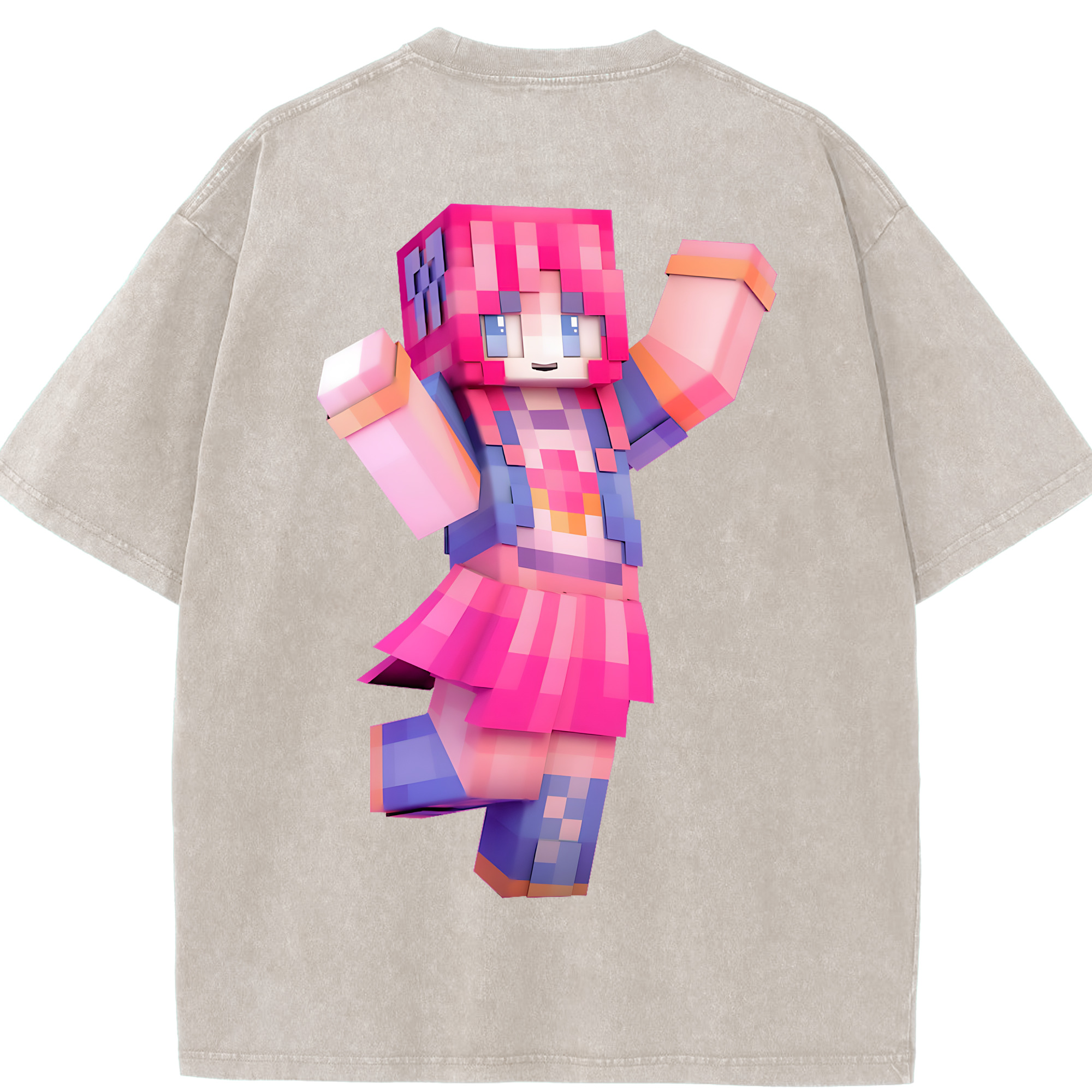 （画像用） マインクラフト ブロックの世界 Minecraft MC Block world 綿100% ヴィンテージ風 半袖Tシャツ（背面プリント）