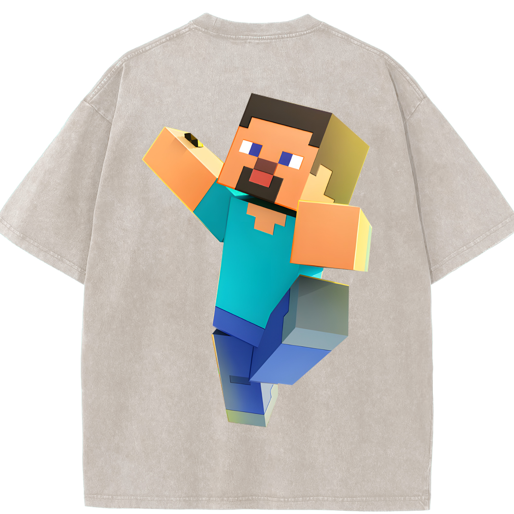 （画像用） マインクラフト ブロックの世界 Minecraft MC Block world 綿100% ヴィンテージ風 半袖Tシャツ（背面プリント）