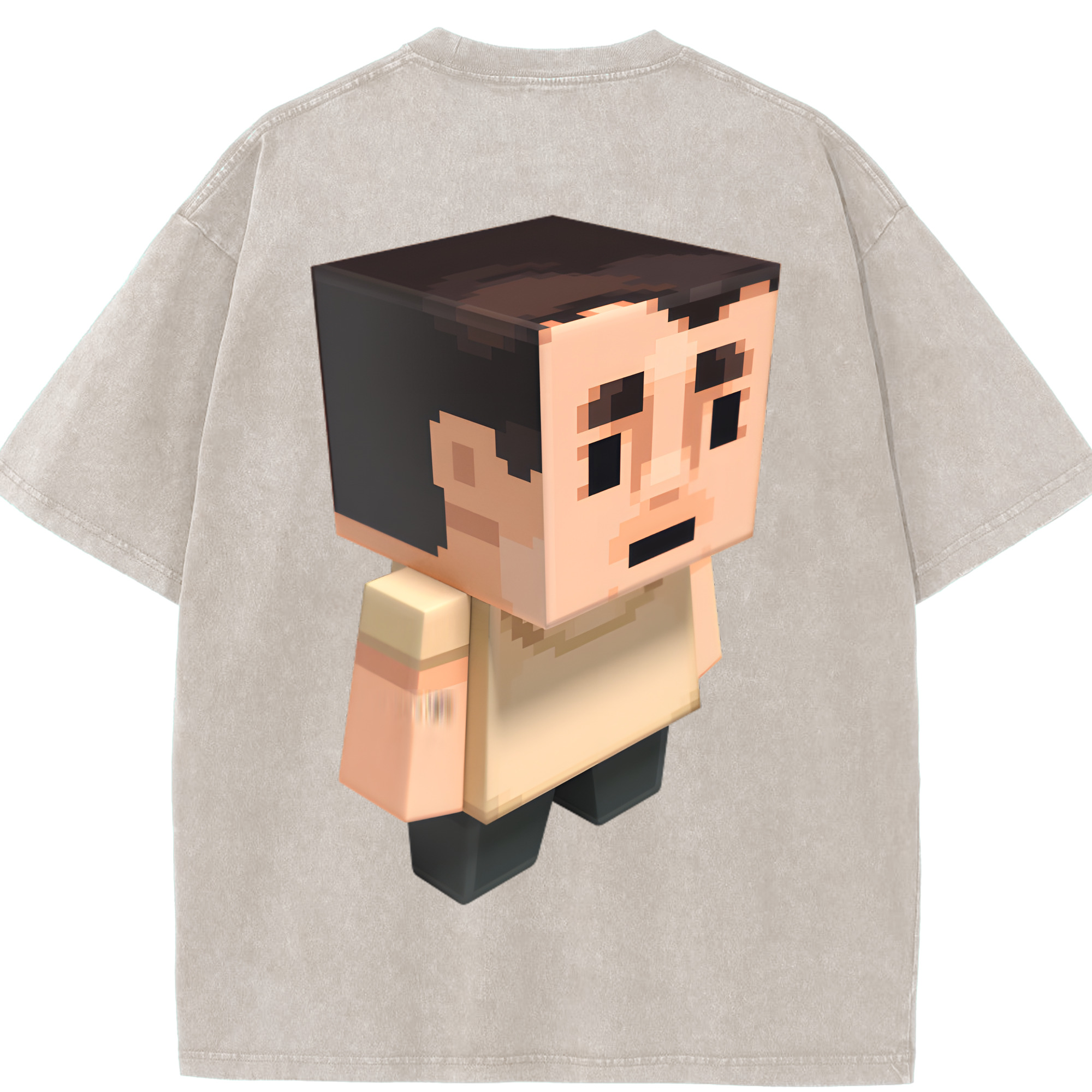 （画像用） マインクラフト ブロックの世界 Minecraft MC Block world 綿100% ヴィンテージ風 半袖Tシャツ（背面プリント）