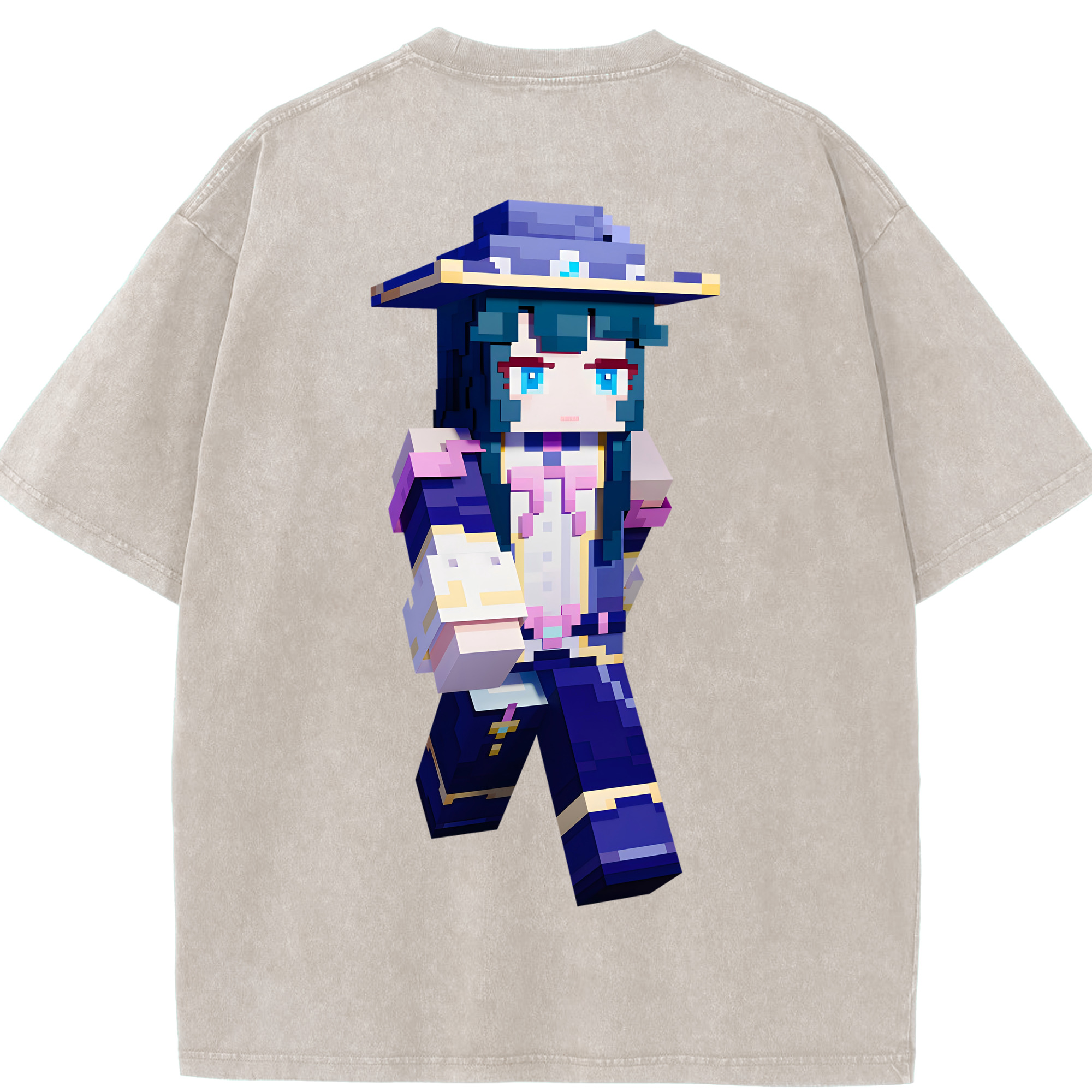 （画像用） マインクラフト ブロックの世界 Minecraft MC Block world 綿100% ヴィンテージ風 半袖Tシャツ（背面プリント）