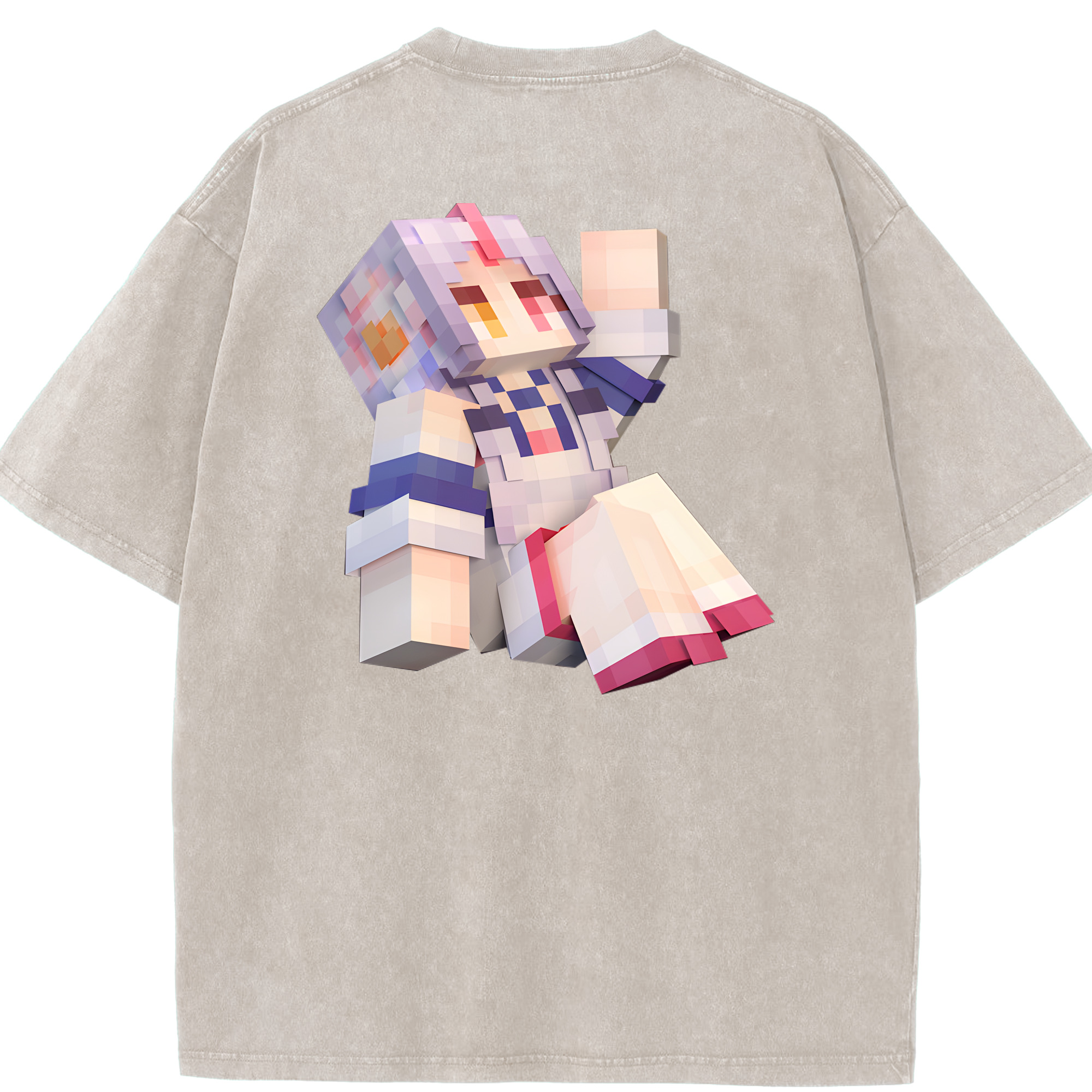 （画像用） マインクラフト ブロックの世界 Minecraft MC Block world 綿100% ヴィンテージ風 半袖Tシャツ（背面プリント）