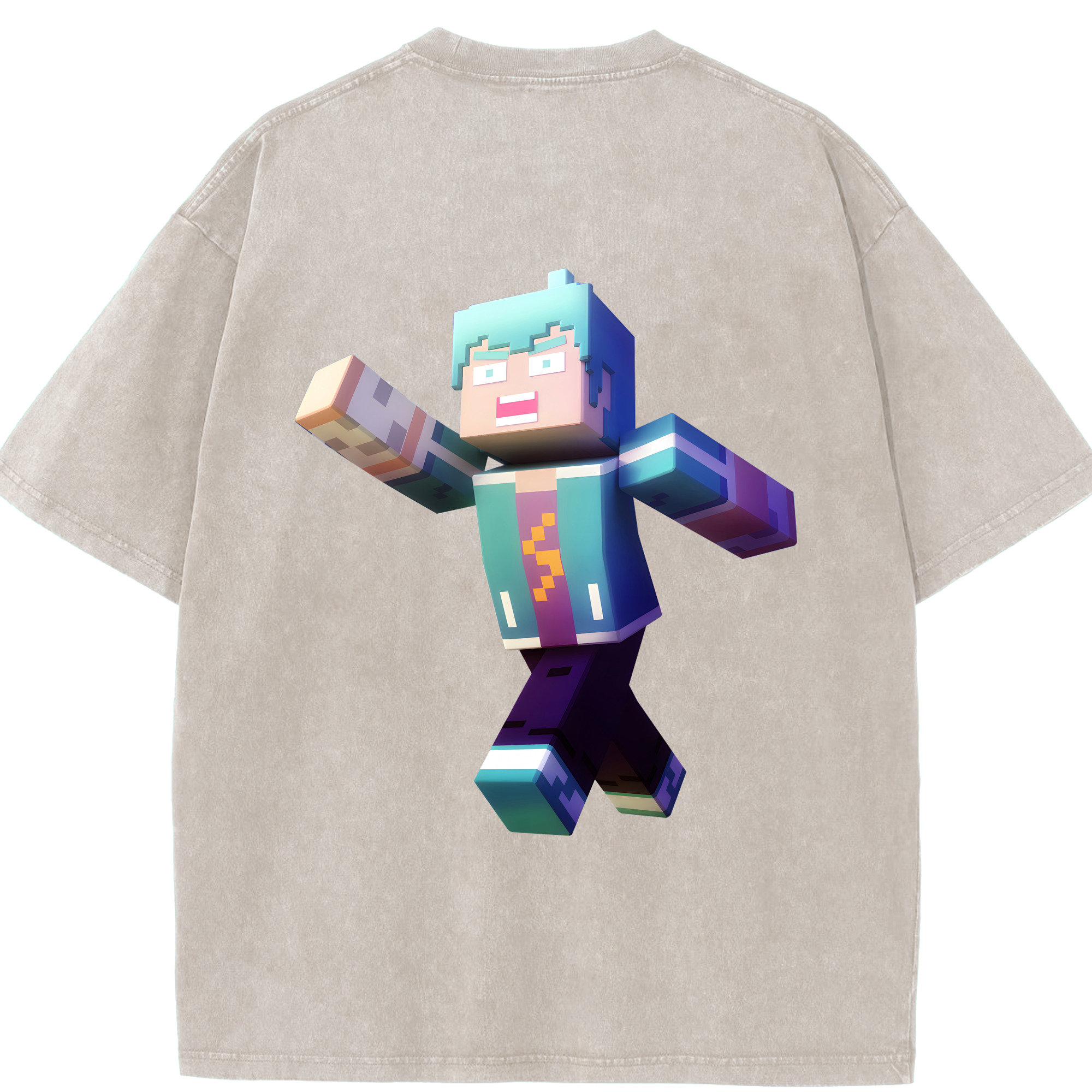 （画像用） マインクラフト ブロックの世界 Minecraft MC Block world 綿100% ヴィンテージ風 半袖Tシャツ（背面プリント）