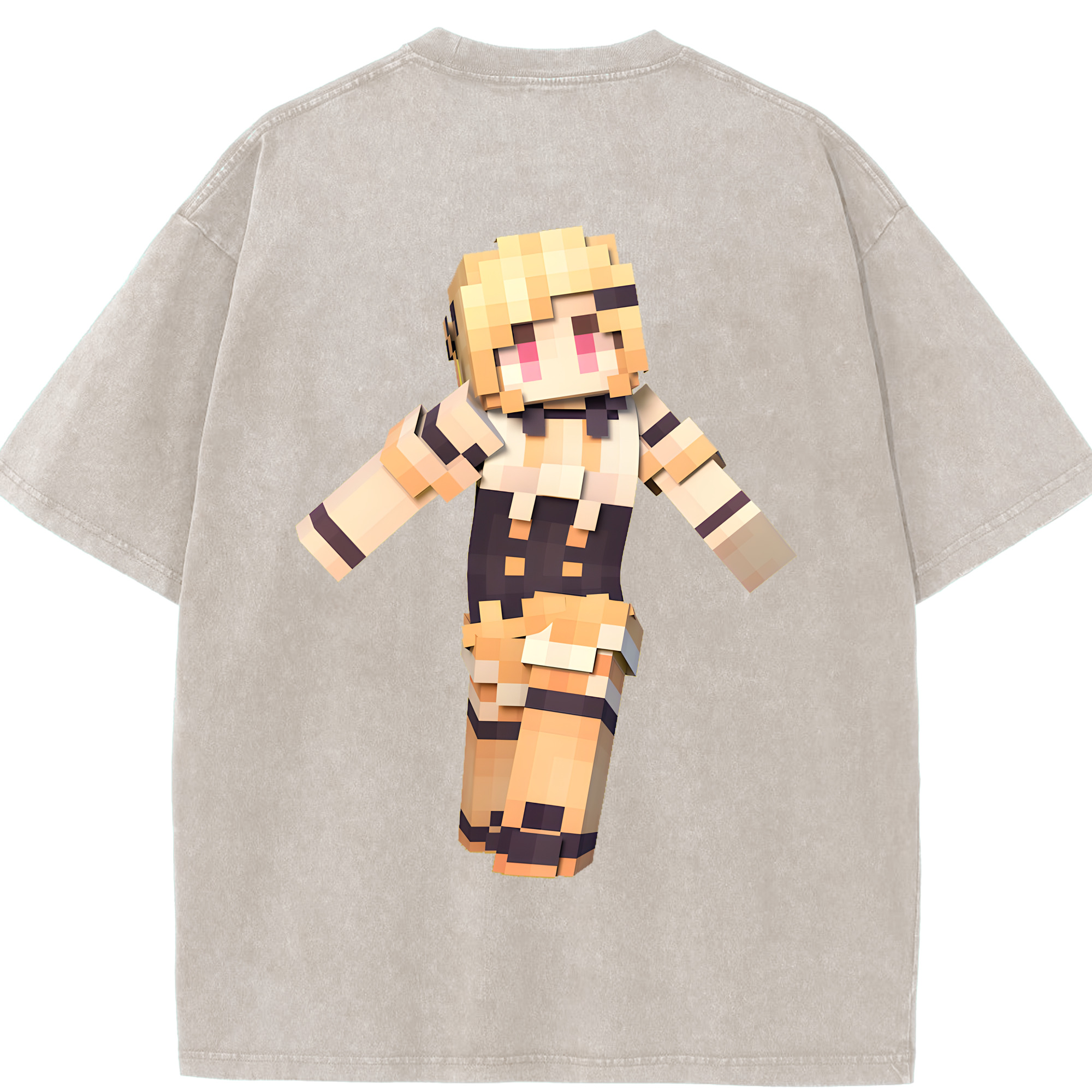 （画像用） マインクラフト ブロックの世界 Minecraft MC Block world 綿100% ヴィンテージ風 半袖Tシャツ（背面プリント）