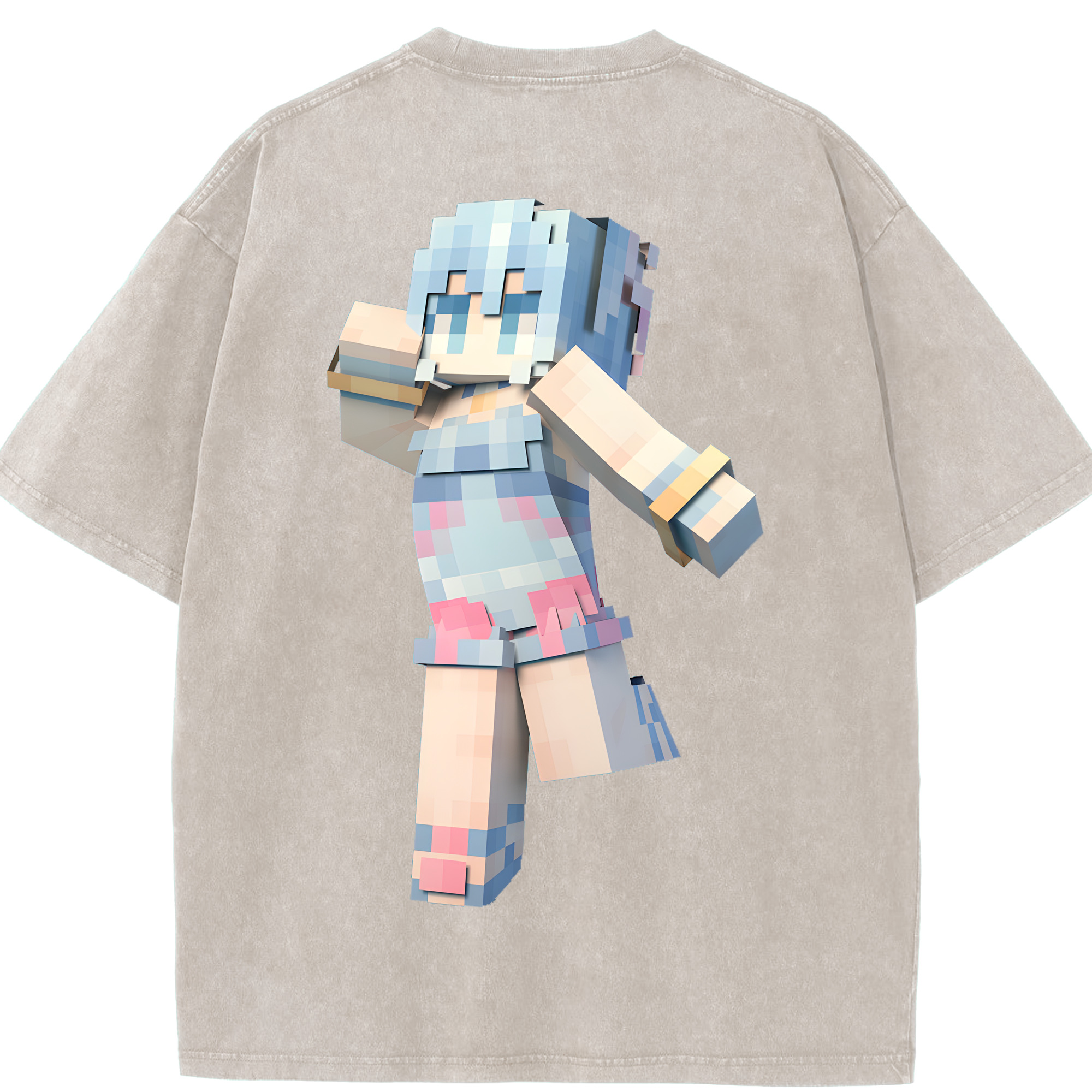 （画像用） マインクラフト ブロックの世界 Minecraft MC Block world 綿100% ヴィンテージ風 半袖Tシャツ（背面プリント）