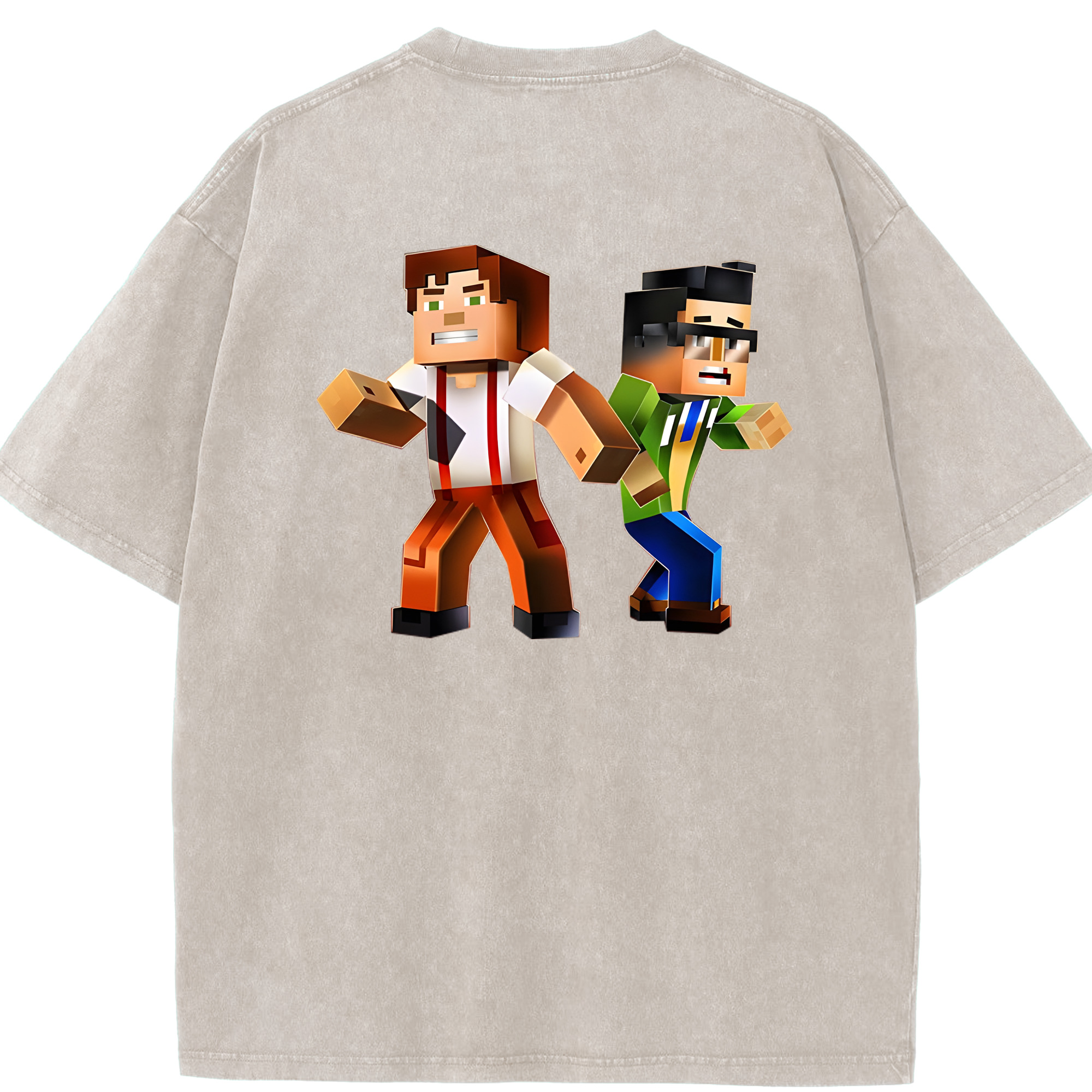 （画像用） マインクラフト ブロックの世界 Minecraft MC Block world 綿100% ヴィンテージ風 半袖Tシャツ（背面プリント）