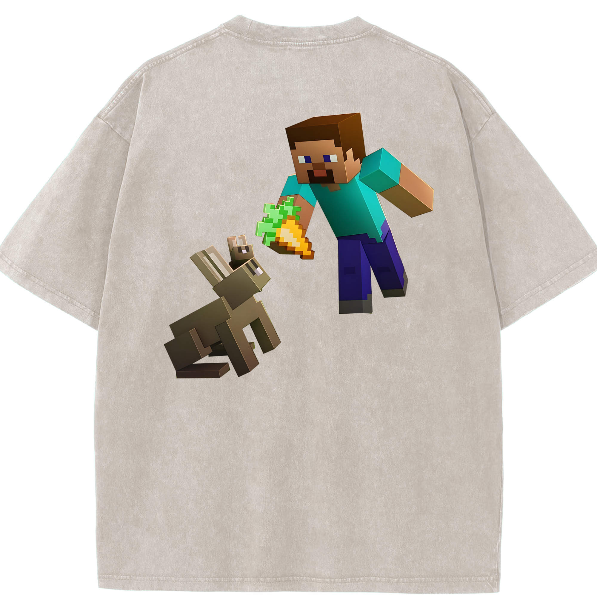 （画像用） マインクラフト ブロックの世界 Minecraft MC Block world 綿100% ヴィンテージ風 半袖Tシャツ（背面プリント）