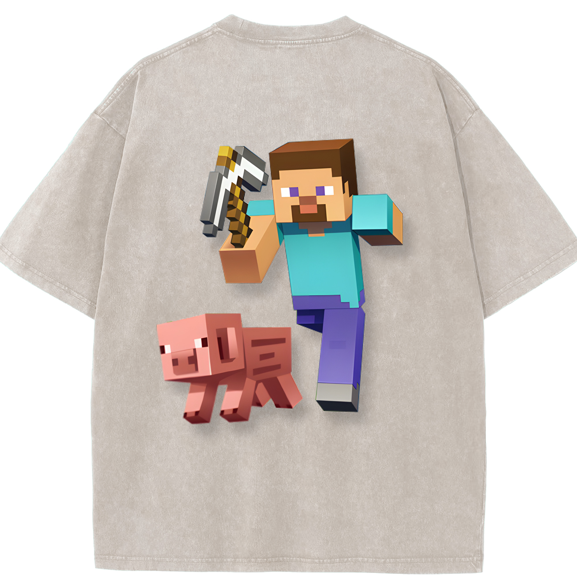 （画像用） マインクラフト ブロックの世界 Minecraft MC Block world 綿100% ヴィンテージ風 半袖Tシャツ（背面プリント）
