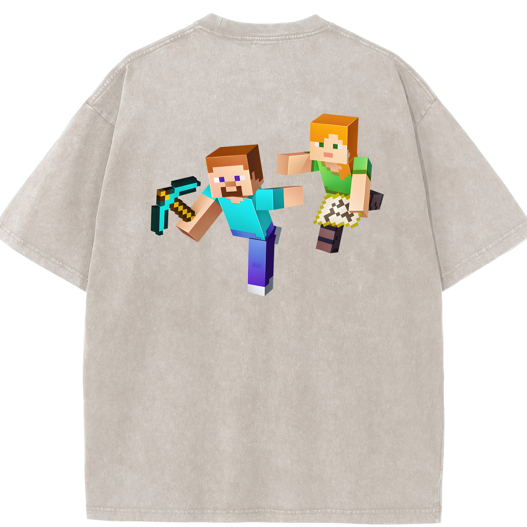 （画像用） マインクラフト ブロックの世界 Minecraft MC Block world 綿100% ヴィンテージ風 半袖Tシャツ（背面プリント）