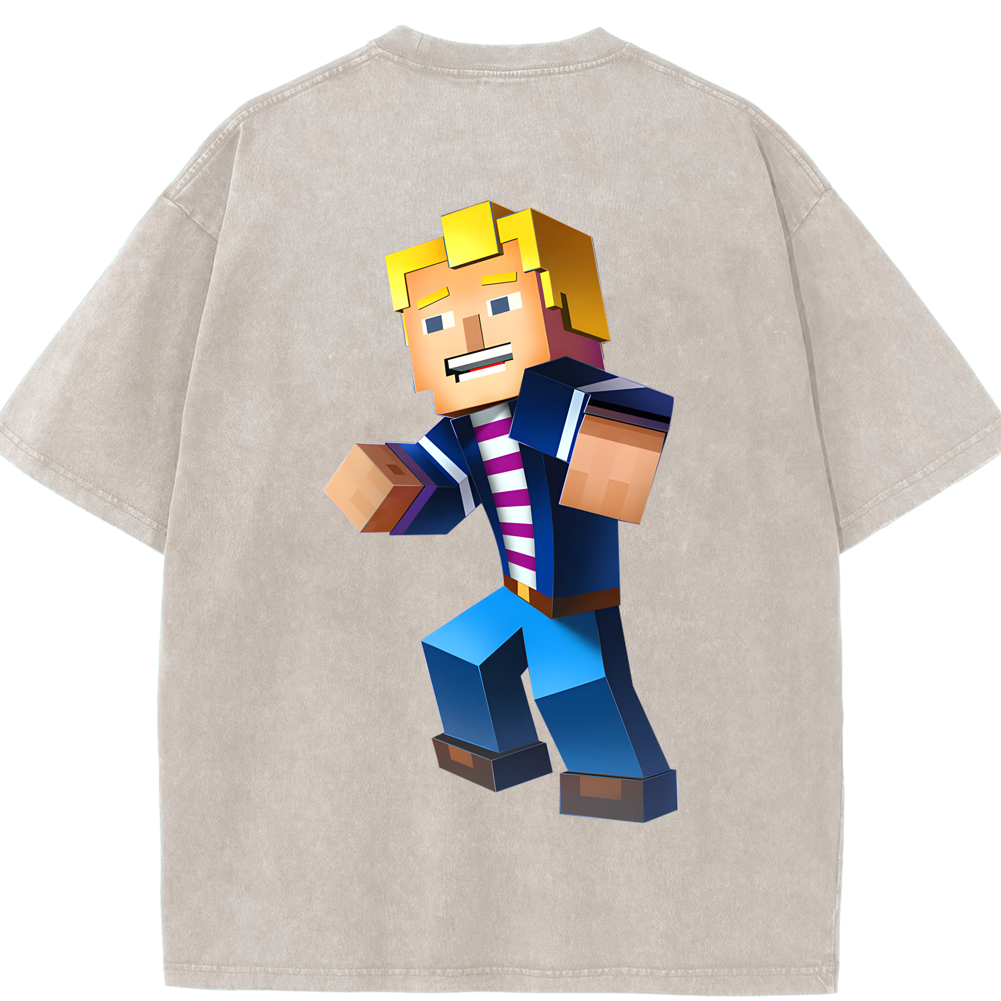 （画像用） マインクラフト ブロックの世界 Minecraft MC Block world 綿100% ヴィンテージ風 半袖Tシャツ（背面プリント）
