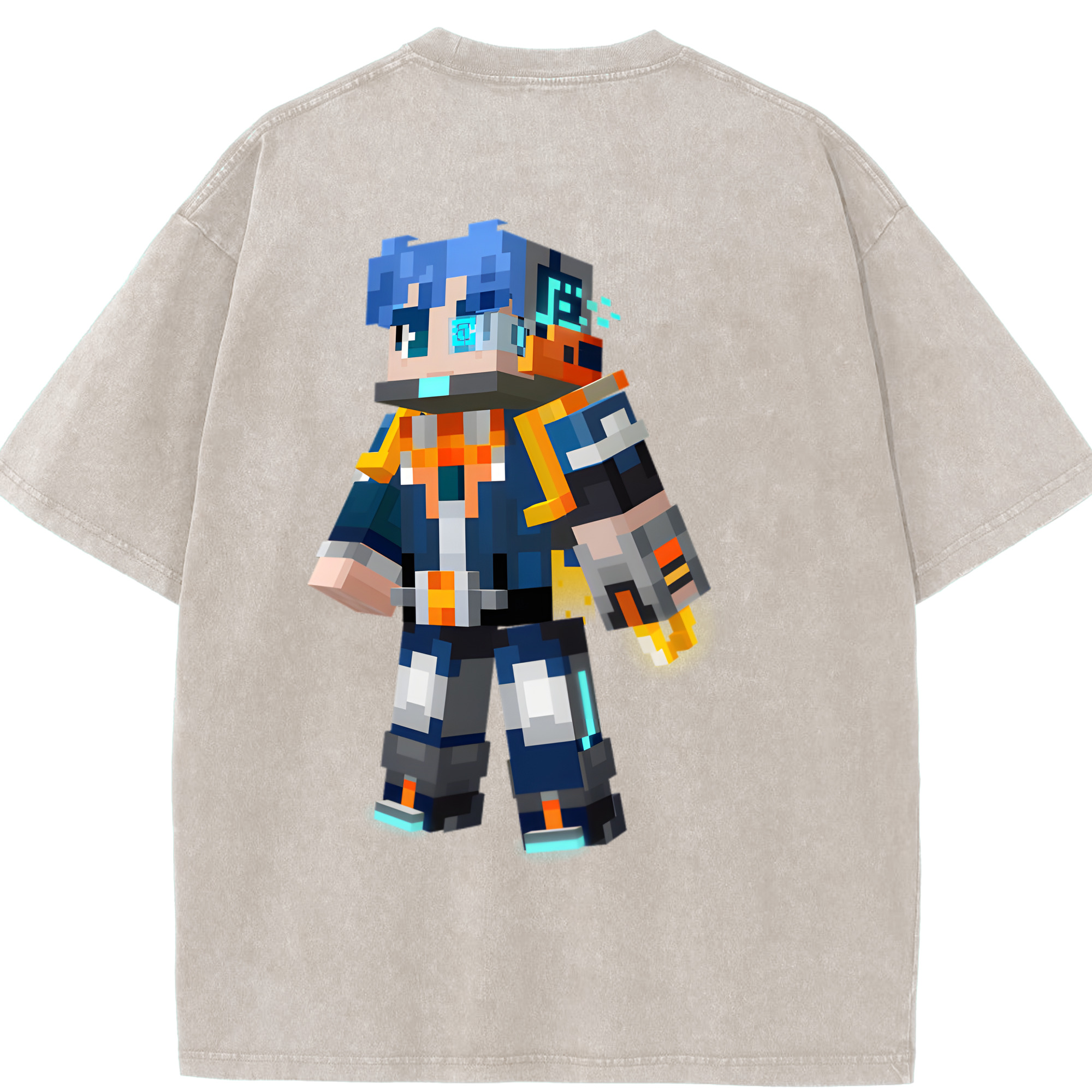 （画像用） マインクラフト ブロックの世界 Minecraft MC Block world 綿100% ヴィンテージ風 半袖Tシャツ（背面プリント）