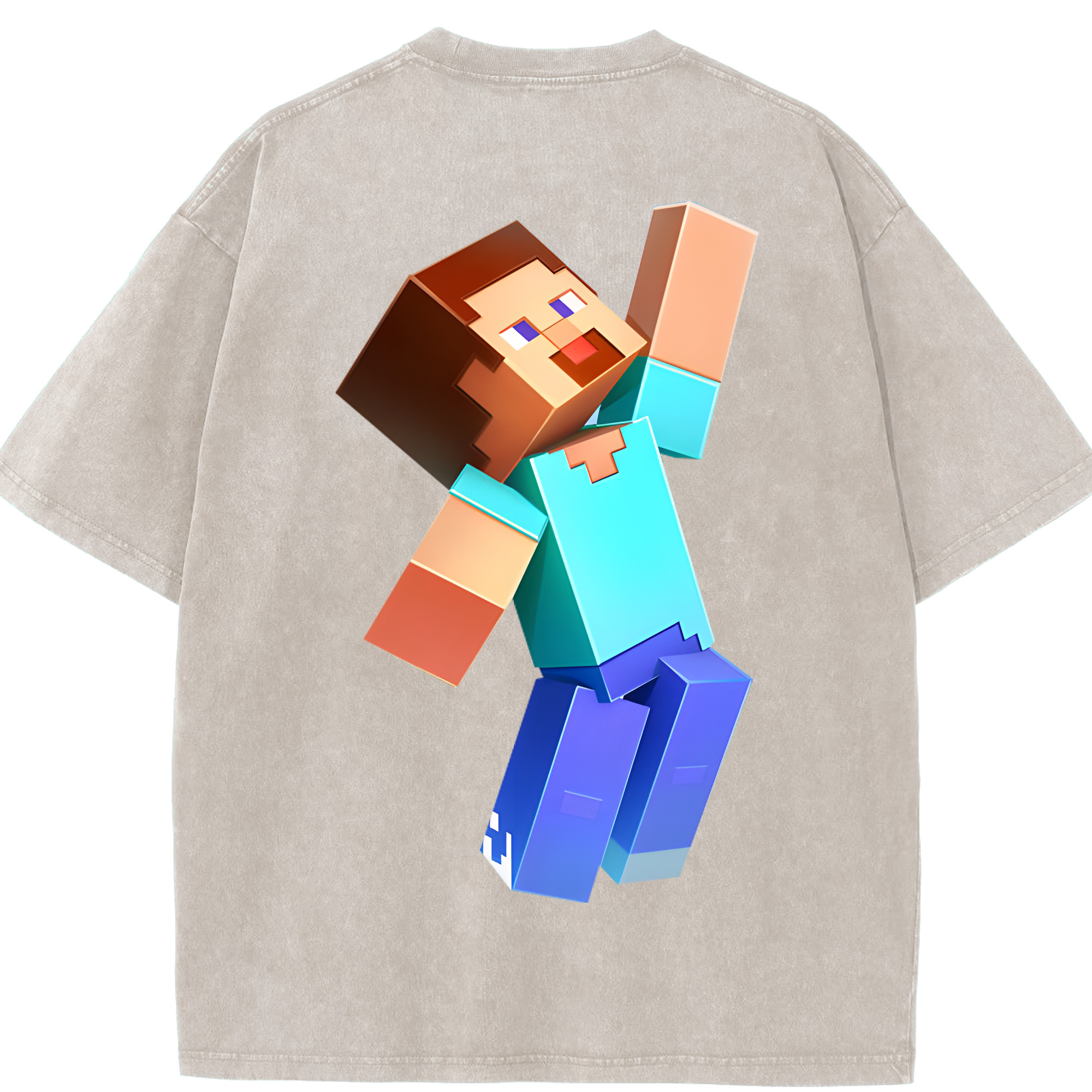 （画像用） マインクラフト ブロックの世界 Minecraft MC Block world 綿100% ヴィンテージ風 半袖Tシャツ（背面プリント）
