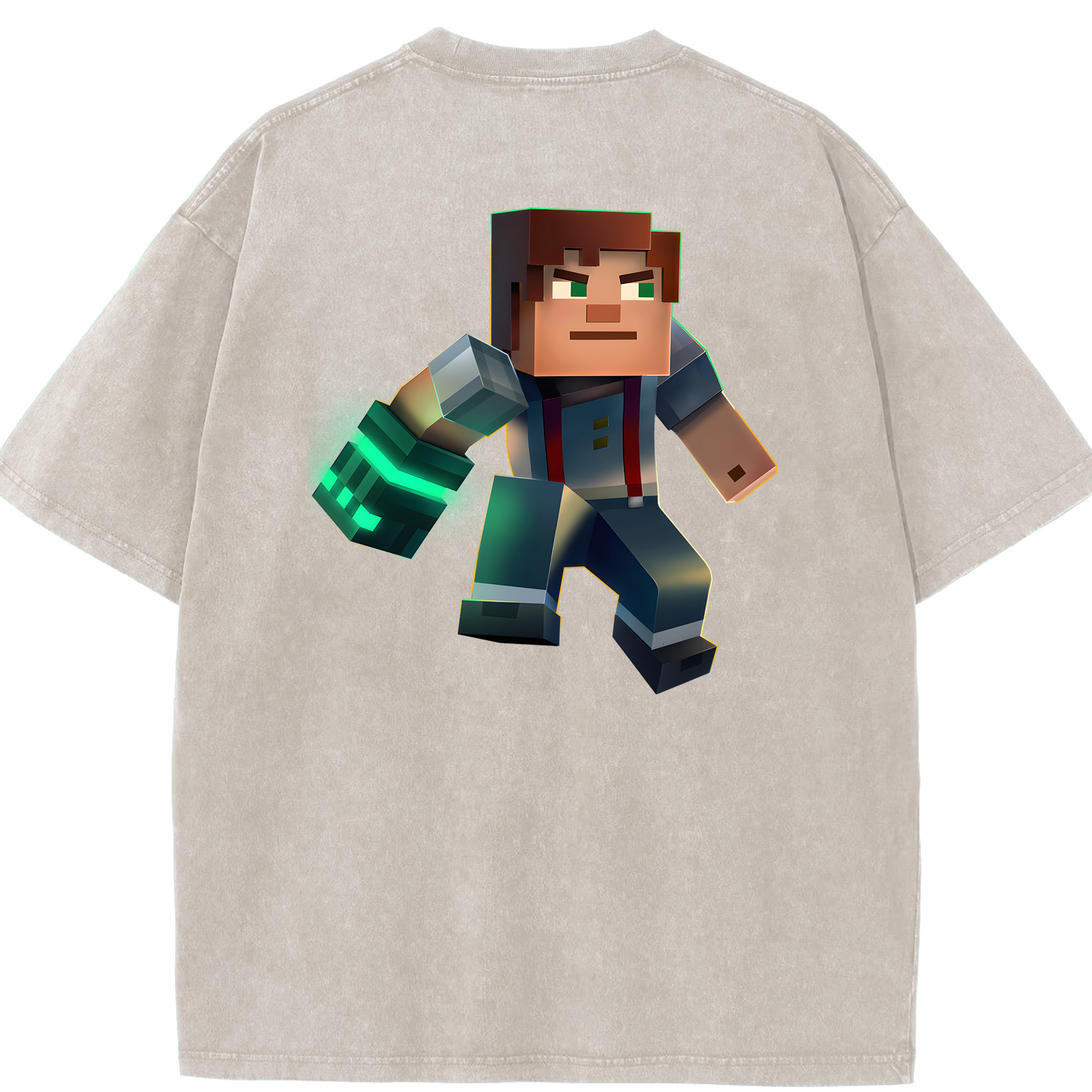 （画像用） マインクラフト ブロックの世界 Minecraft MC Block world 綿100% ヴィンテージ風 半袖Tシャツ（背面プリント）
