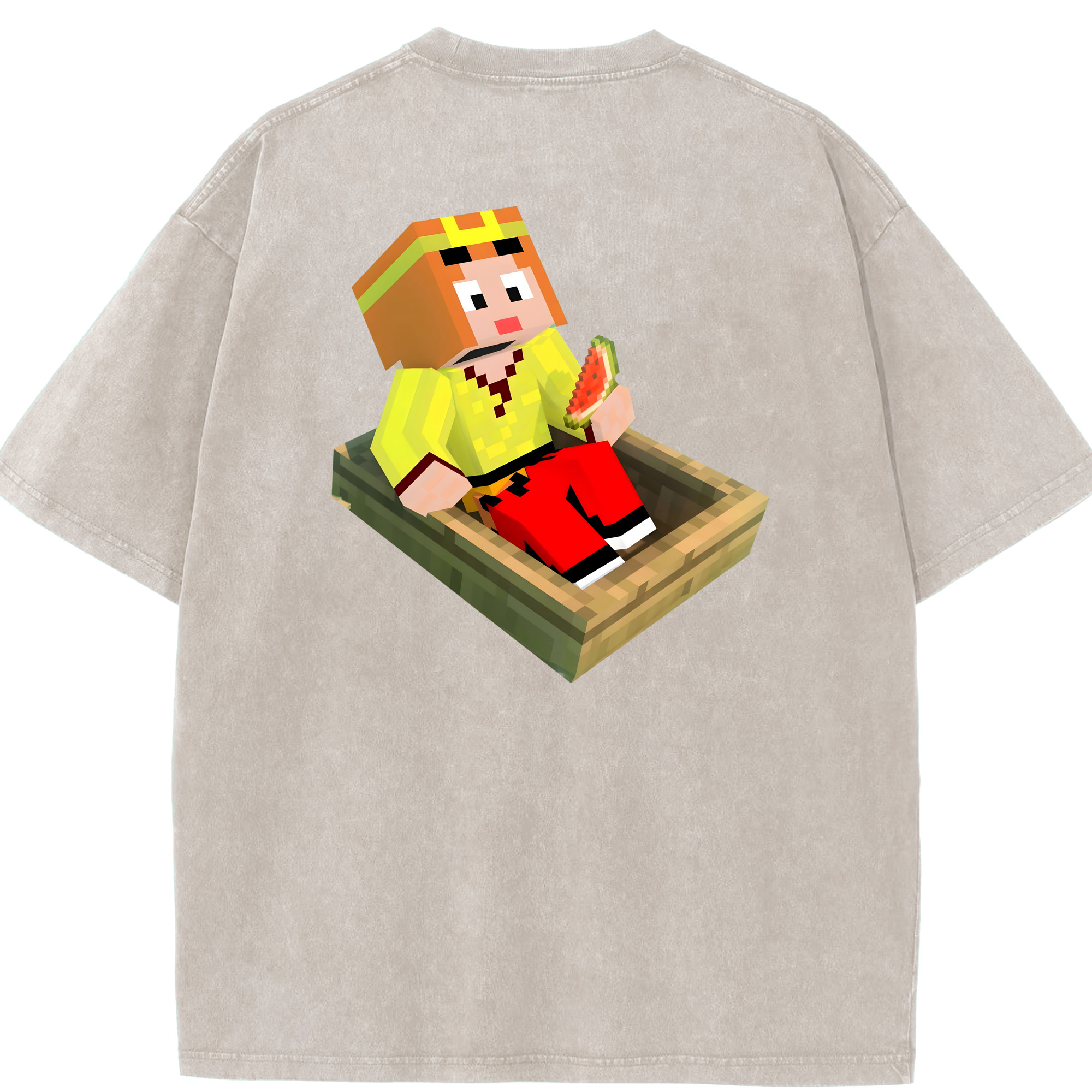 （画像用） マインクラフト ブロックの世界 Minecraft MC Block world 綿100% ヴィンテージ風 半袖Tシャツ（背面プリント）