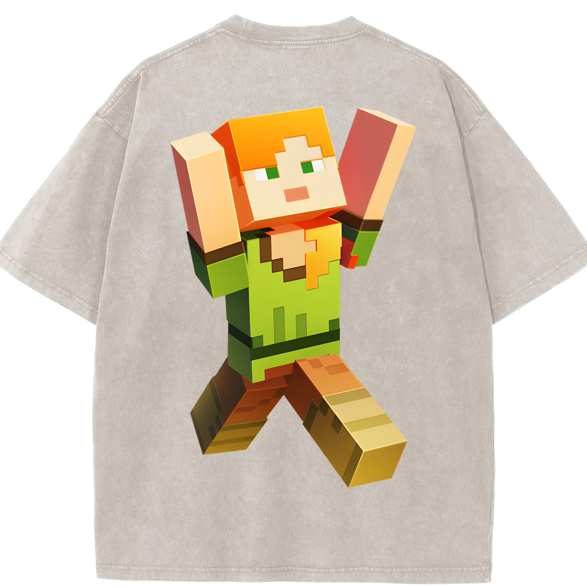 （画像用） マインクラフト ブロックの世界 Minecraft MC Block world 綿100% ヴィンテージ風 半袖Tシャツ（背面プリント）