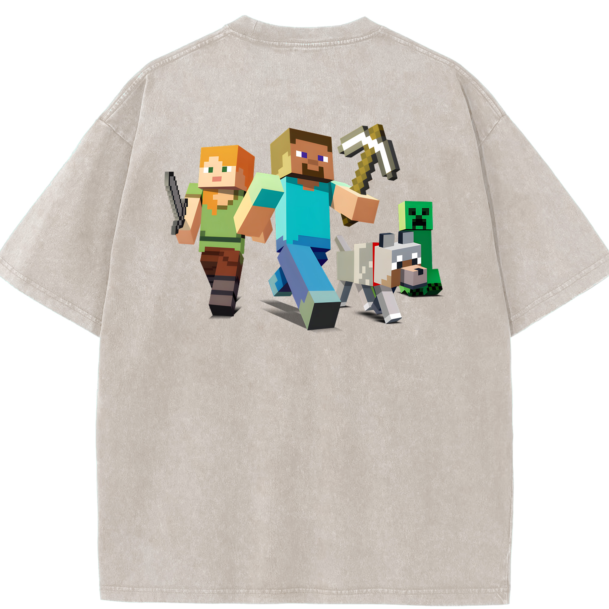 （画像用） マインクラフト ブロックの世界 Minecraft MC Block world 綿100% ヴィンテージ風 半袖Tシャツ（背面プリント）