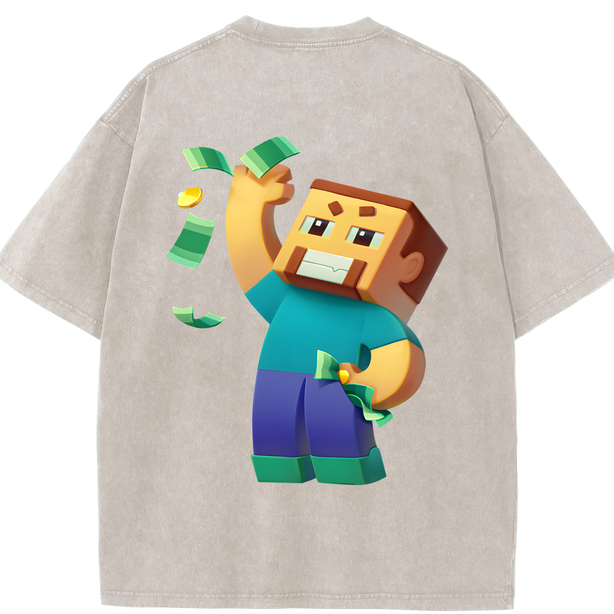 （画像用） マインクラフト ブロックの世界 Minecraft MC Block world 綿100% ヴィンテージ風 半袖Tシャツ（背面プリント）