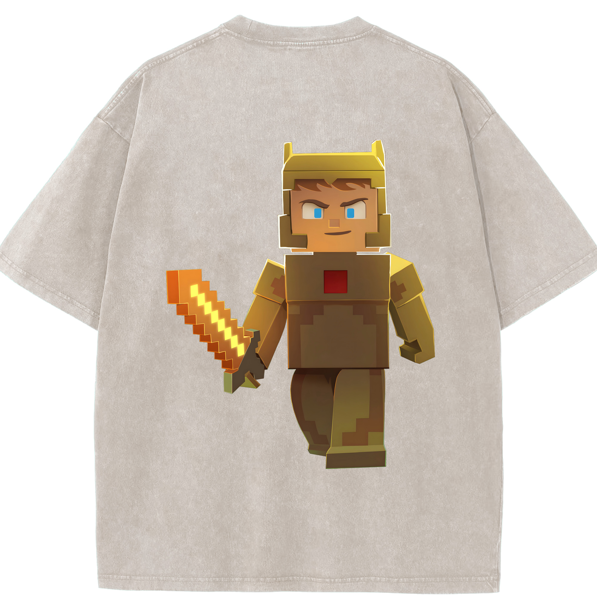 （画像用） マインクラフト ブロックの世界 Minecraft MC Block world 綿100% ヴィンテージ風 半袖Tシャツ（背面プリント）