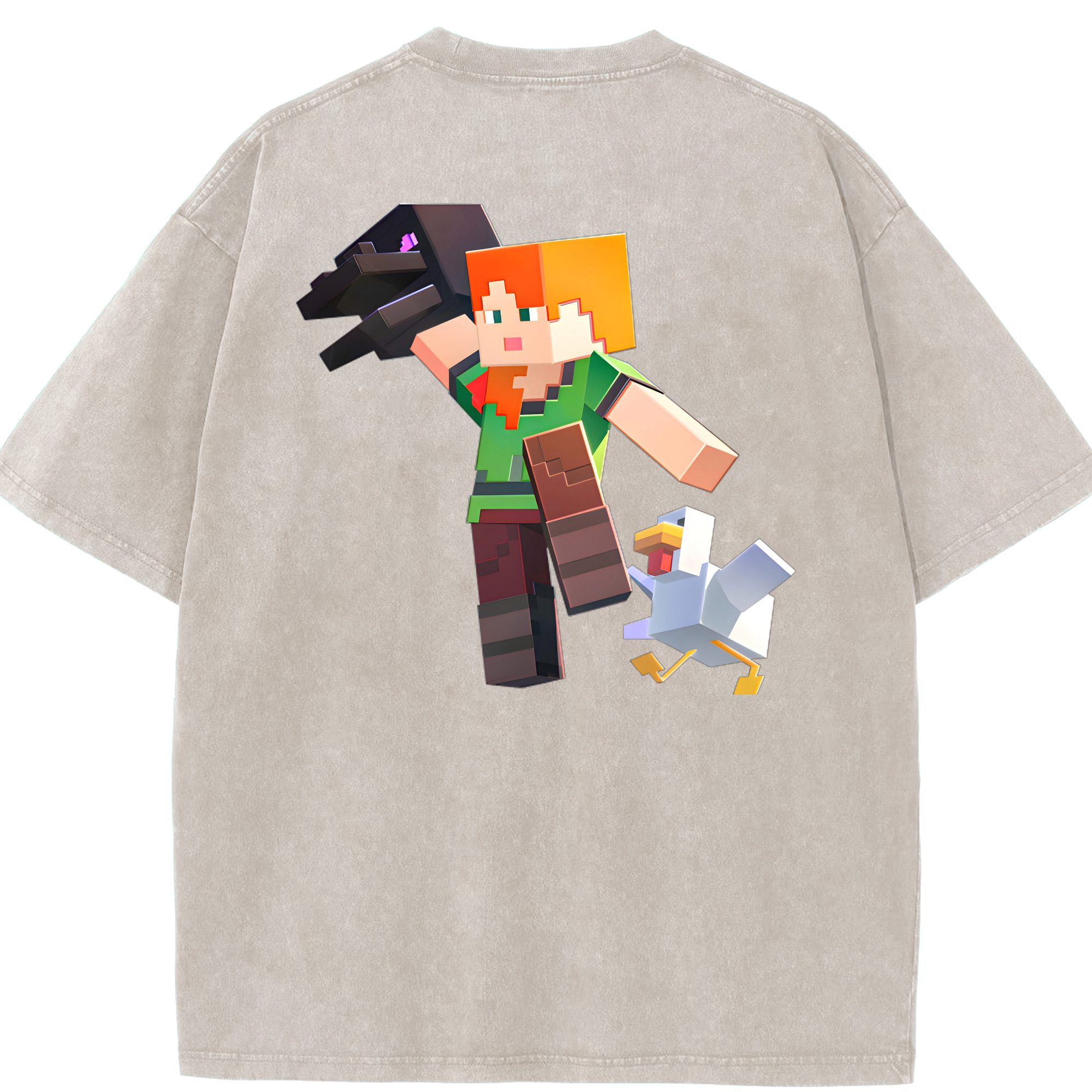 （画像用） マインクラフト ブロックの世界 Minecraft MC Block world 綿100% ヴィンテージ風 半袖Tシャツ（背面プリント）