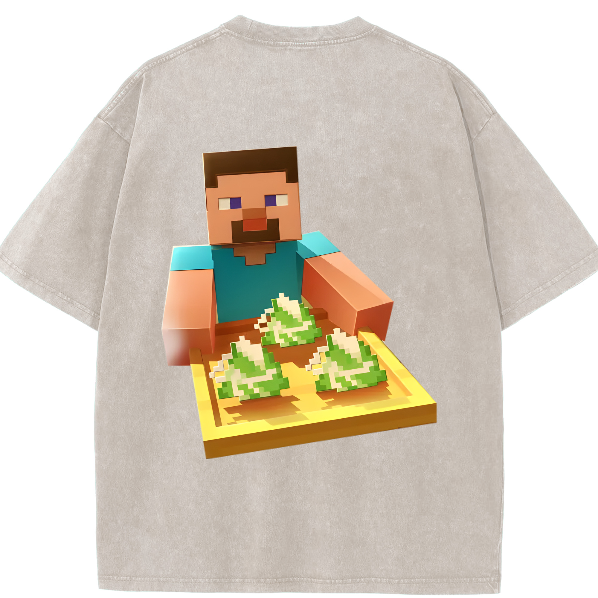 （画像用） マインクラフト ブロックの世界 Minecraft MC Block world 綿100% ヴィンテージ風 半袖Tシャツ（背面プリント）