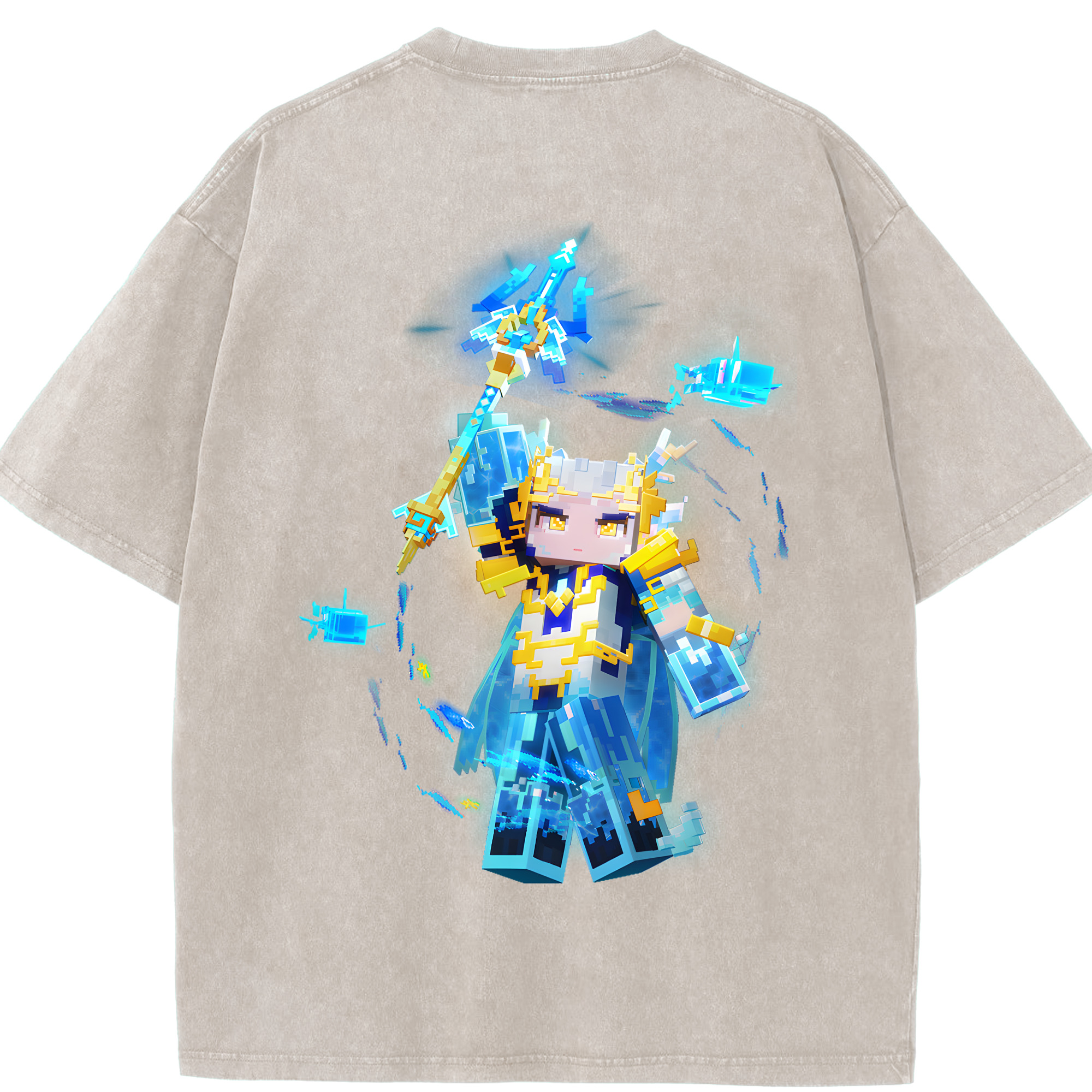 （画像用） マインクラフト ブロックの世界 Minecraft MC Block world 綿100% ヴィンテージ風 半袖Tシャツ（背面プリント）