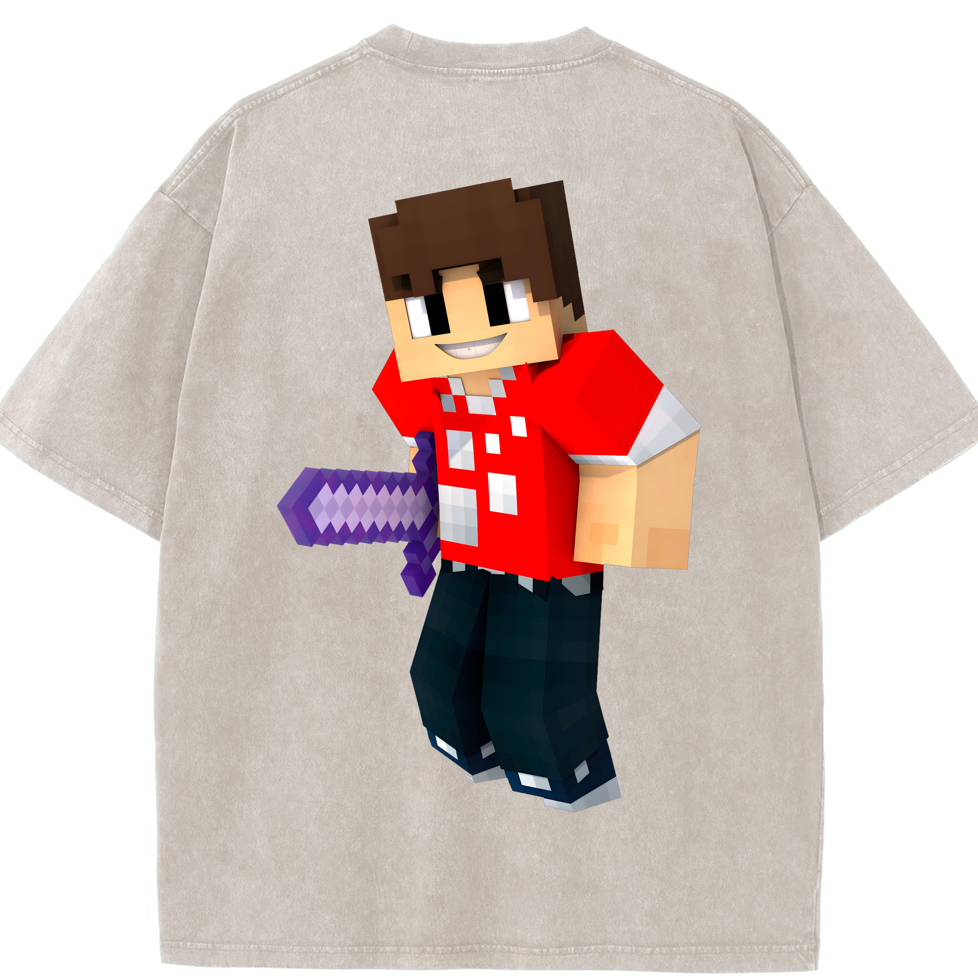 （画像用） マインクラフト ブロックの世界 Minecraft MC Block world 綿100% ヴィンテージ風 半袖Tシャツ（背面プリント）
