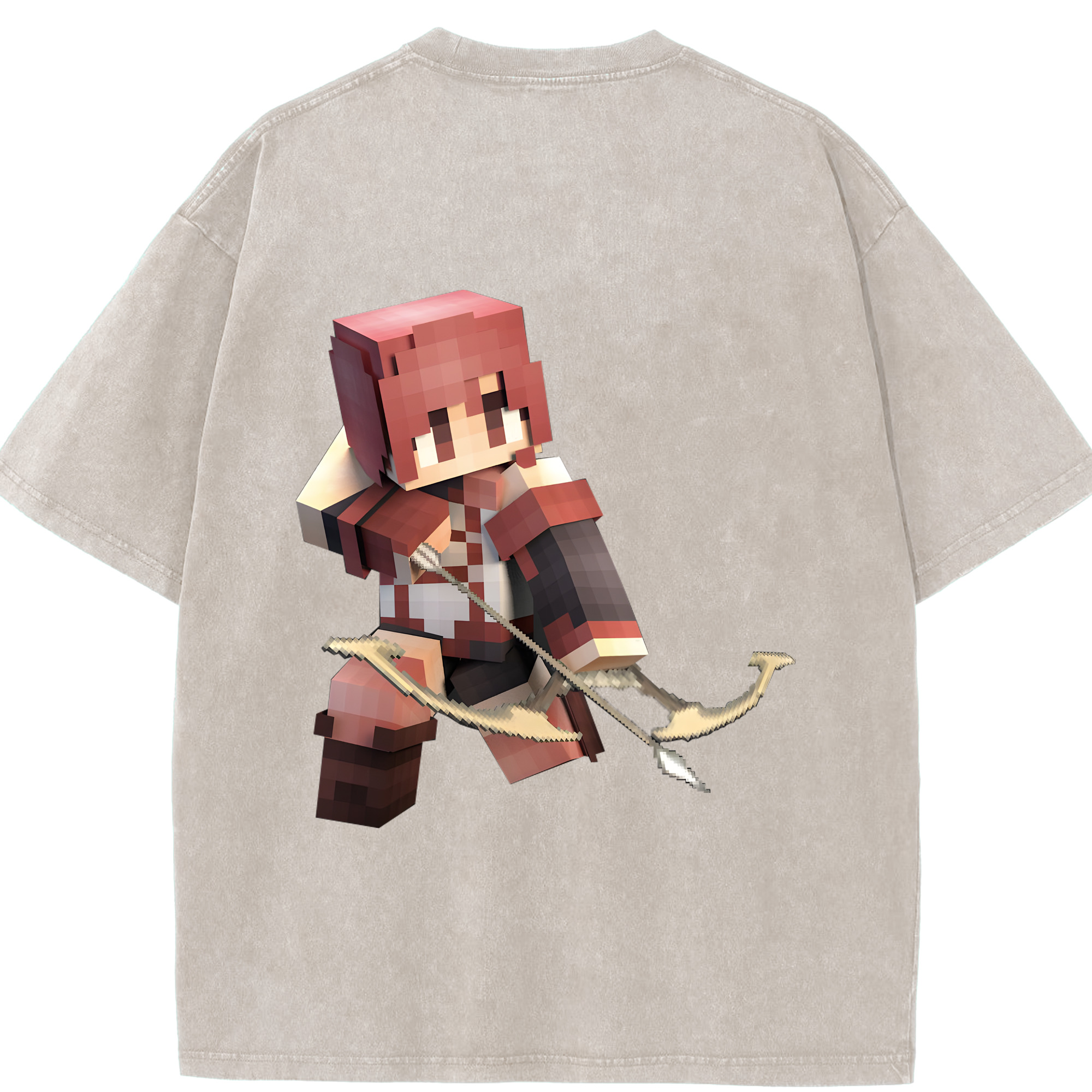（画像用） マインクラフト ブロックの世界 Minecraft MC Block world 綿100% ヴィンテージ風 半袖Tシャツ（背面プリント）