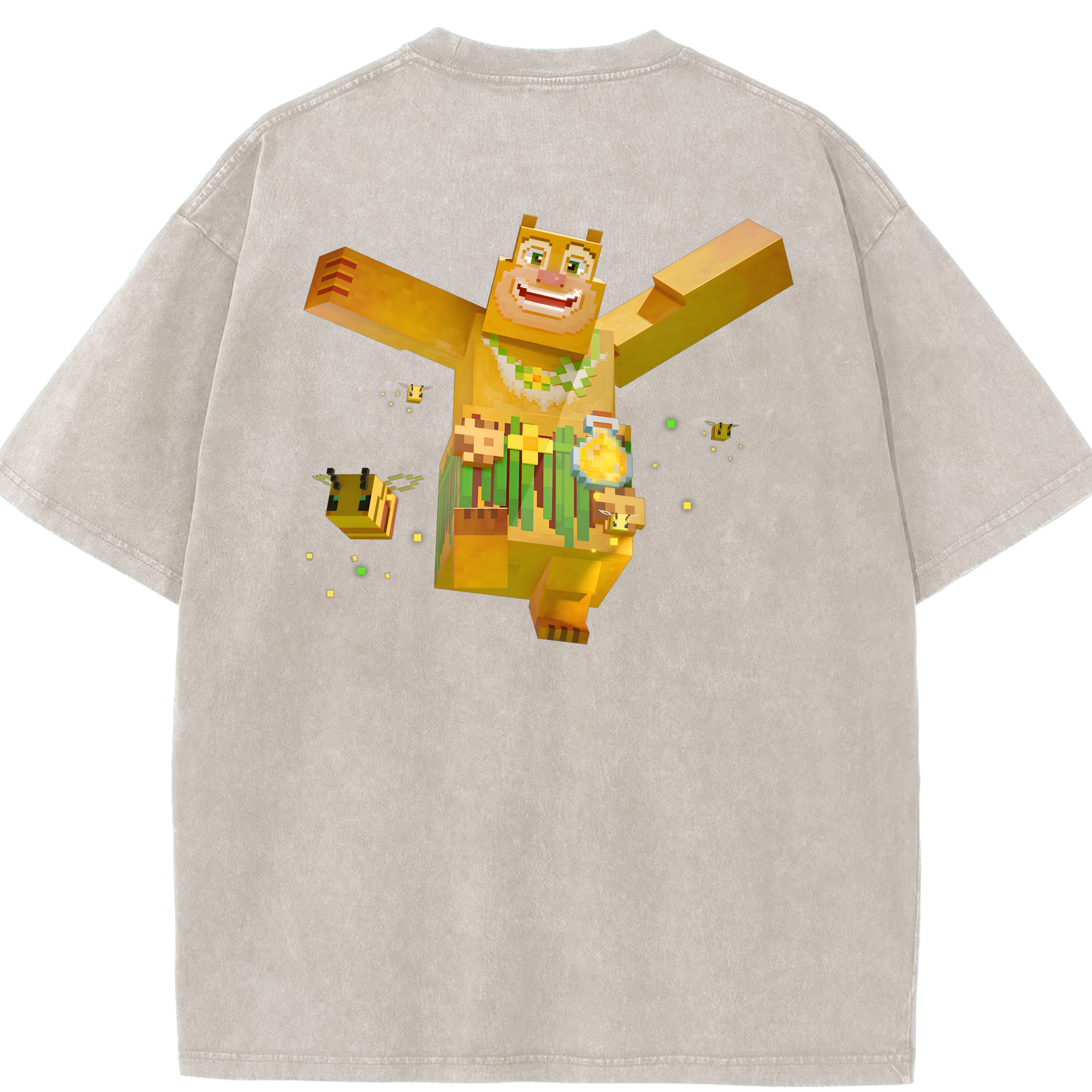 （画像用） マインクラフト ブロックの世界 Minecraft MC Block world 綿100% ヴィンテージ風 半袖Tシャツ（背面プリント）