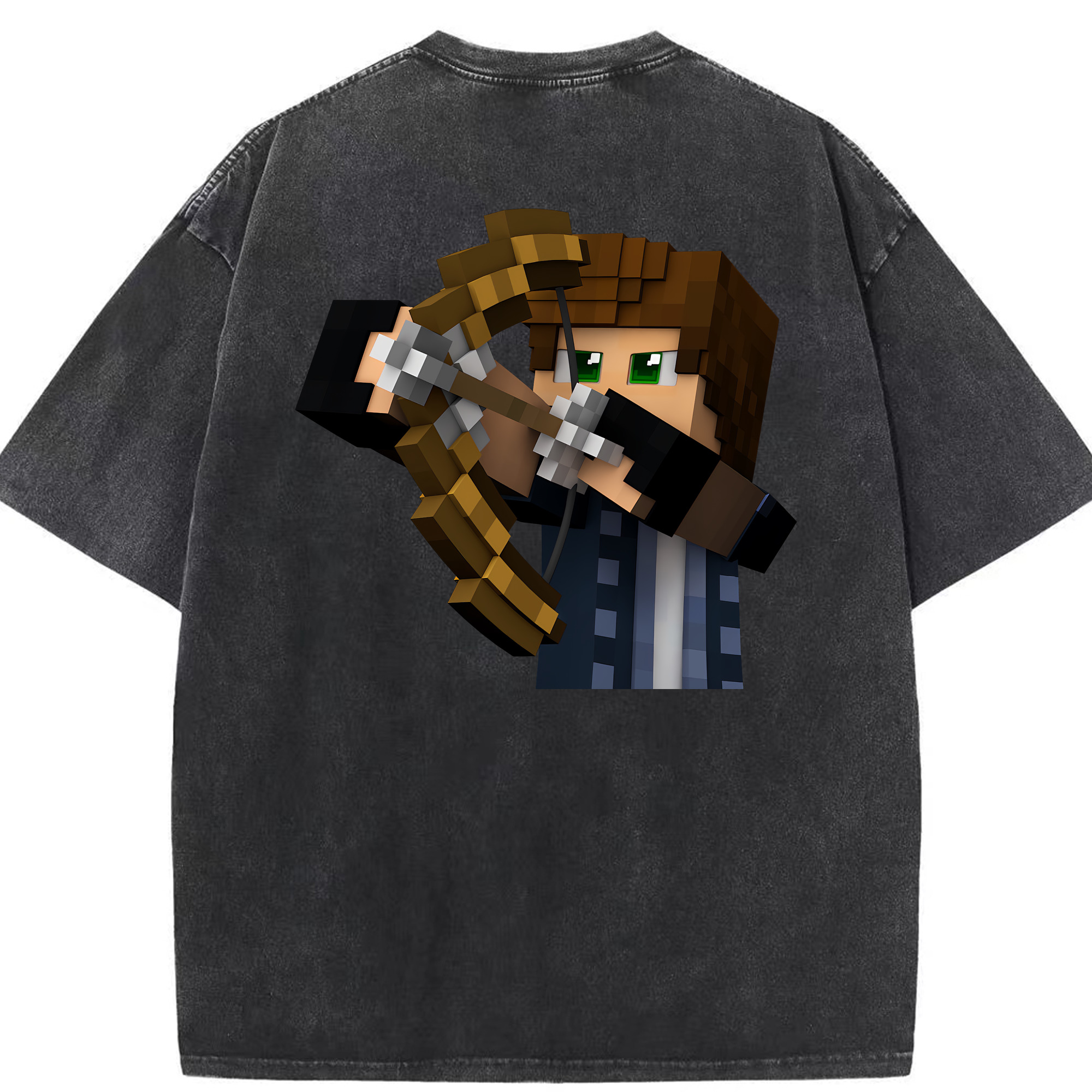 （画像用） マインクラフト ブロックの世界 Minecraft MC Block world 綿100% ヴィンテージ風 半袖Tシャツ（背面プリント）